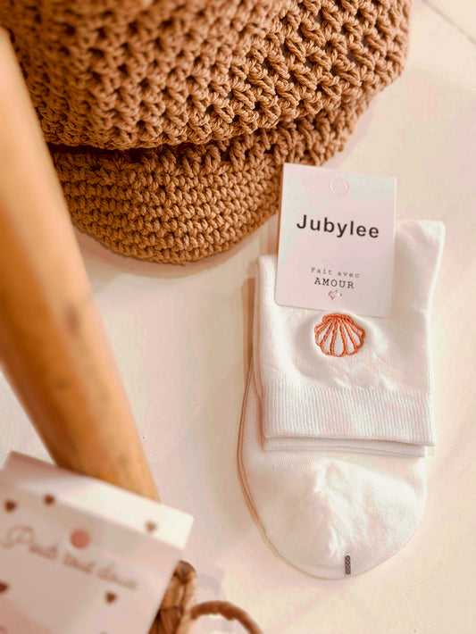 Chaussettes blanche coquillage orange