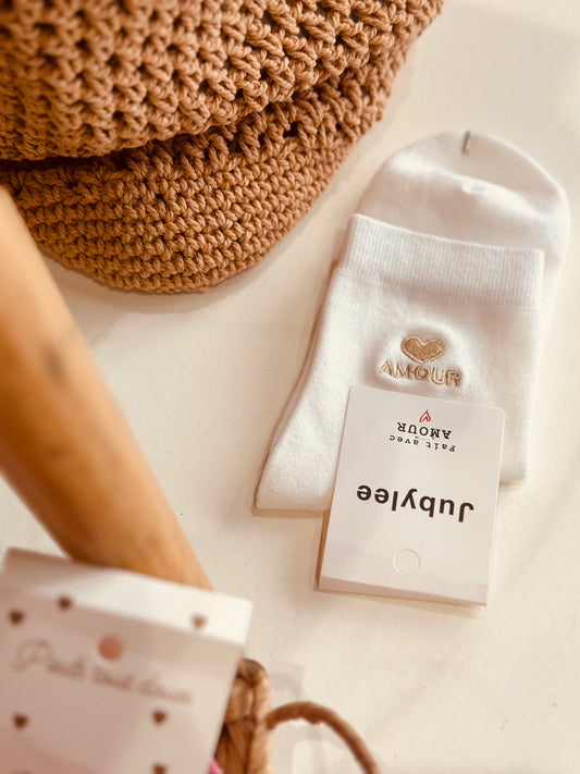 Chaussettes blanche "Amour" doré