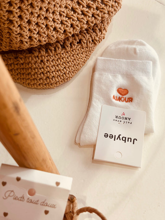Chaussettes blanche "Amour" orange