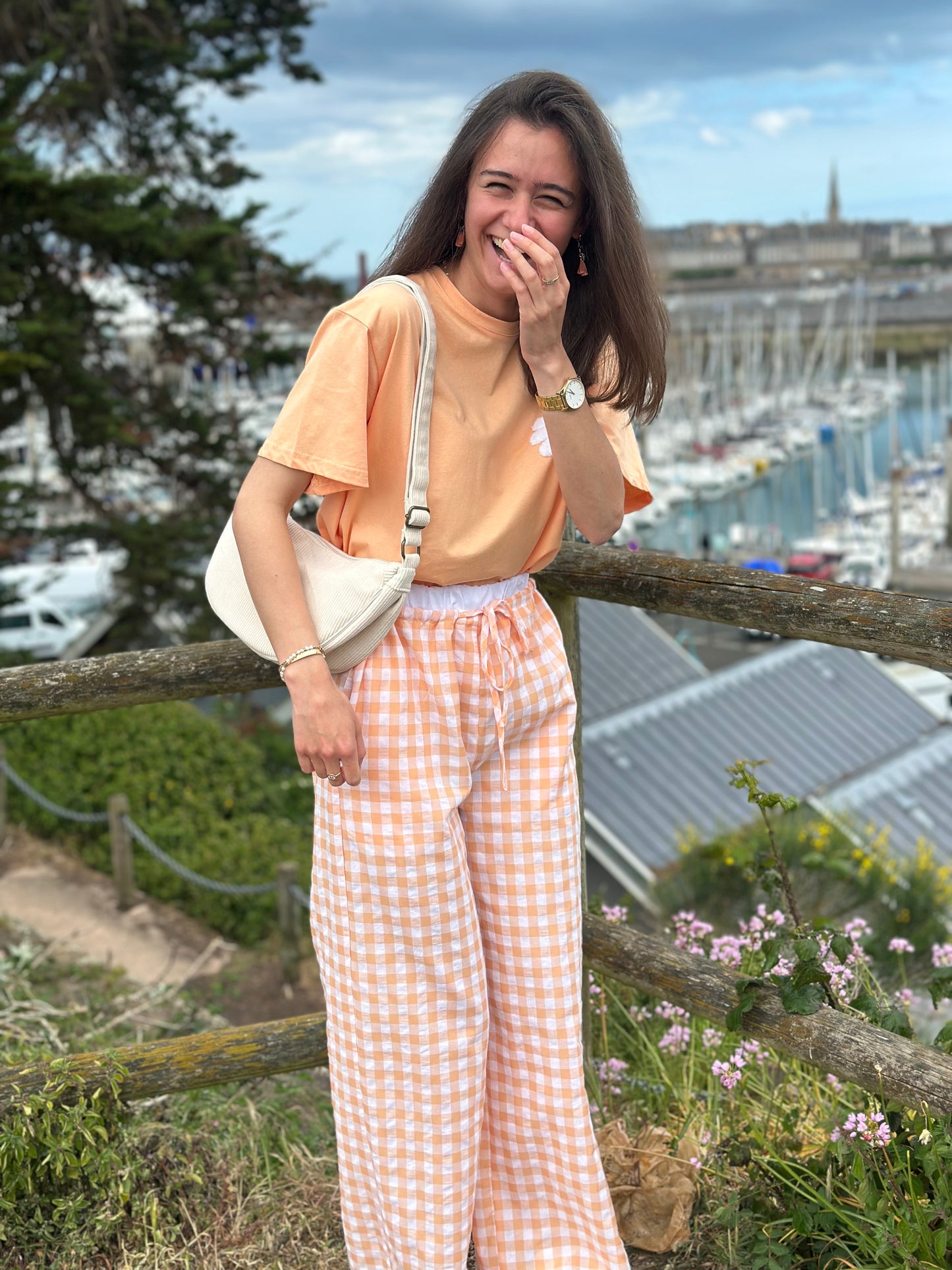 Pantalon vichy orange
