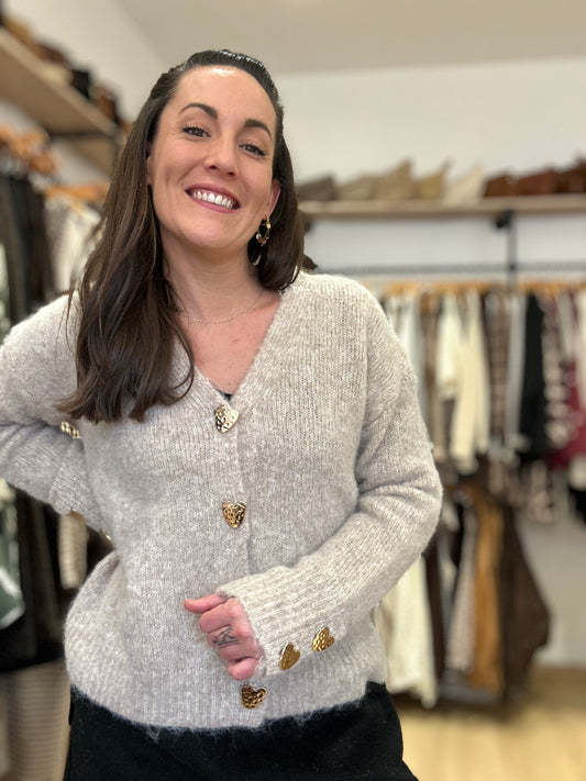 Gilet taupe boutons coeur