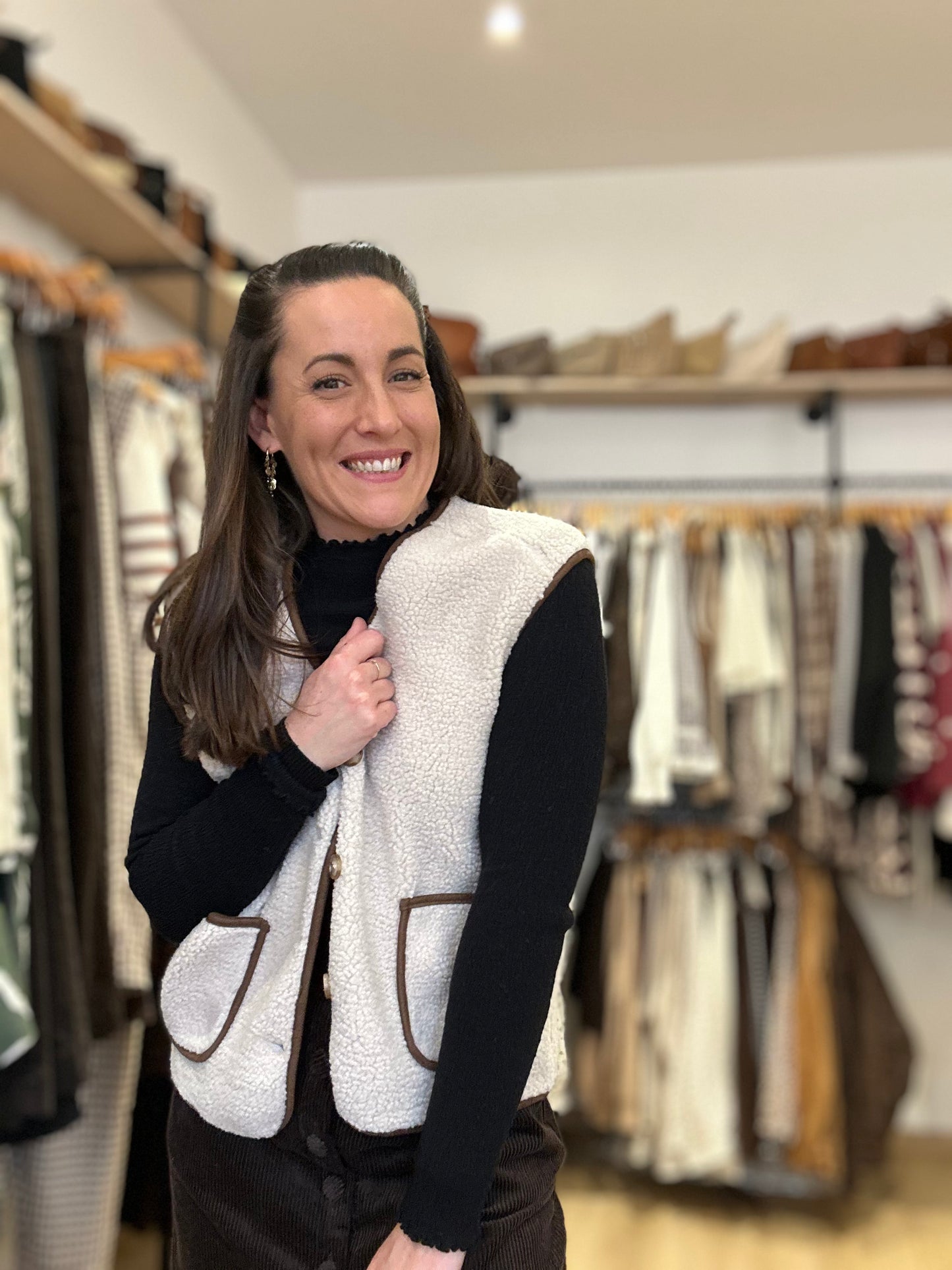 Veste beige camel S/manche moumoute