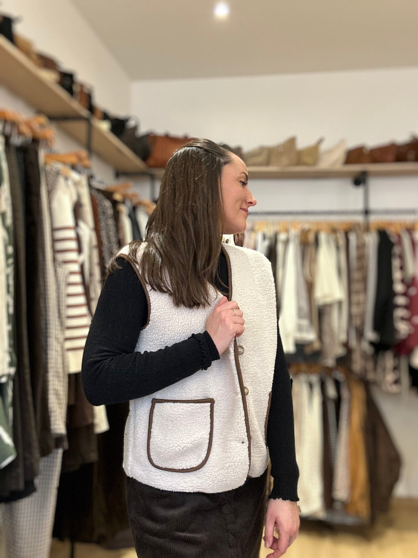 Veste beige camel S/manche moumoute