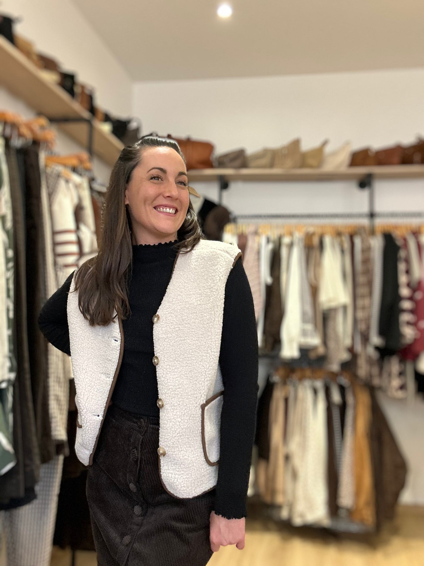 Veste beige camel S/manche moumoute