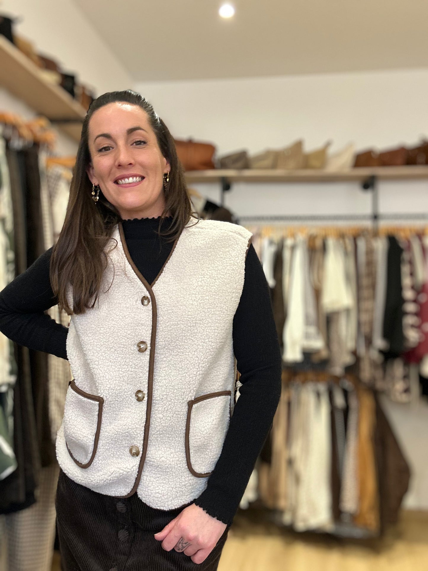 Veste beige camel S/manche moumoute