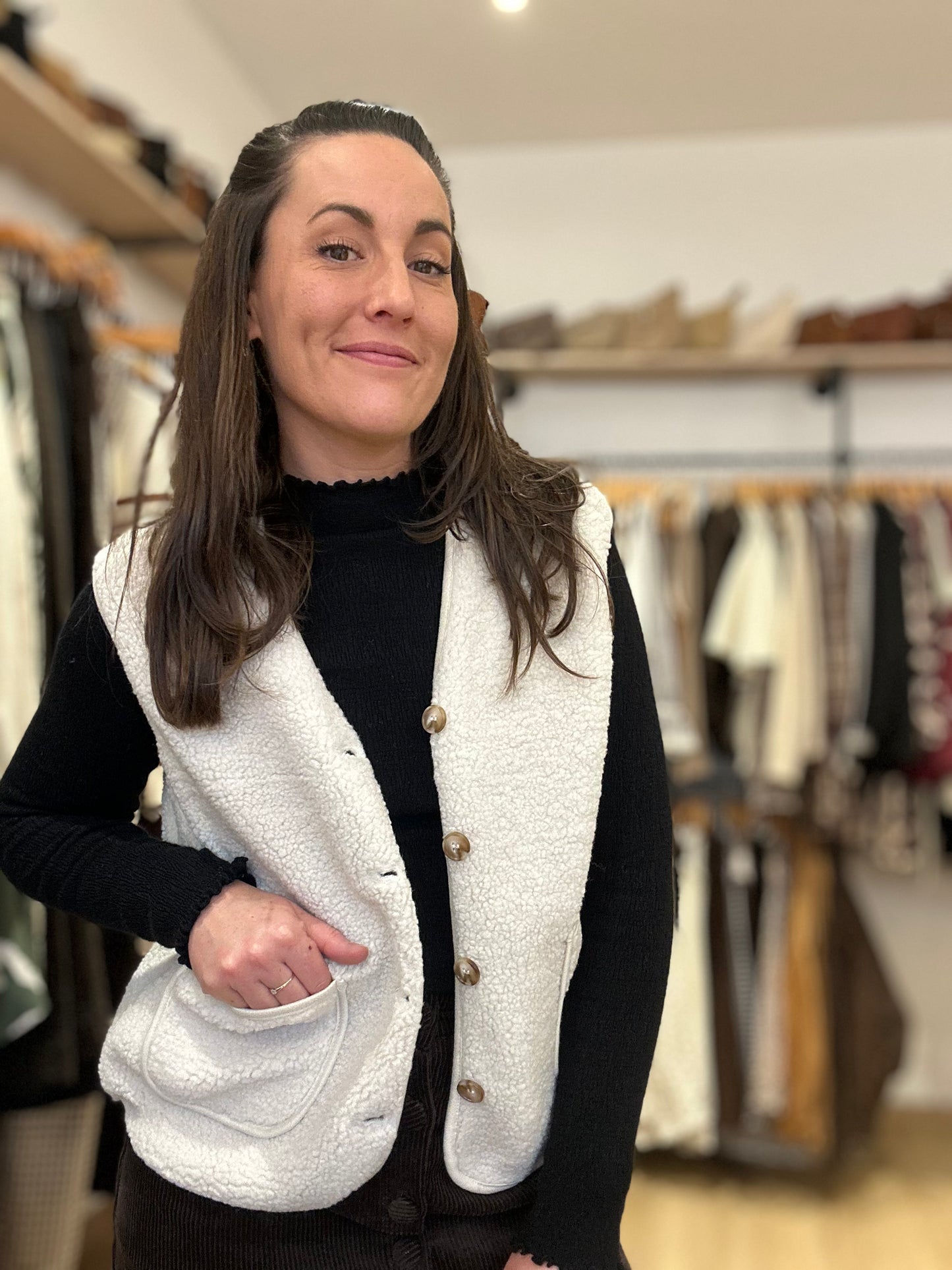 Veste Crème S/manche moumoute