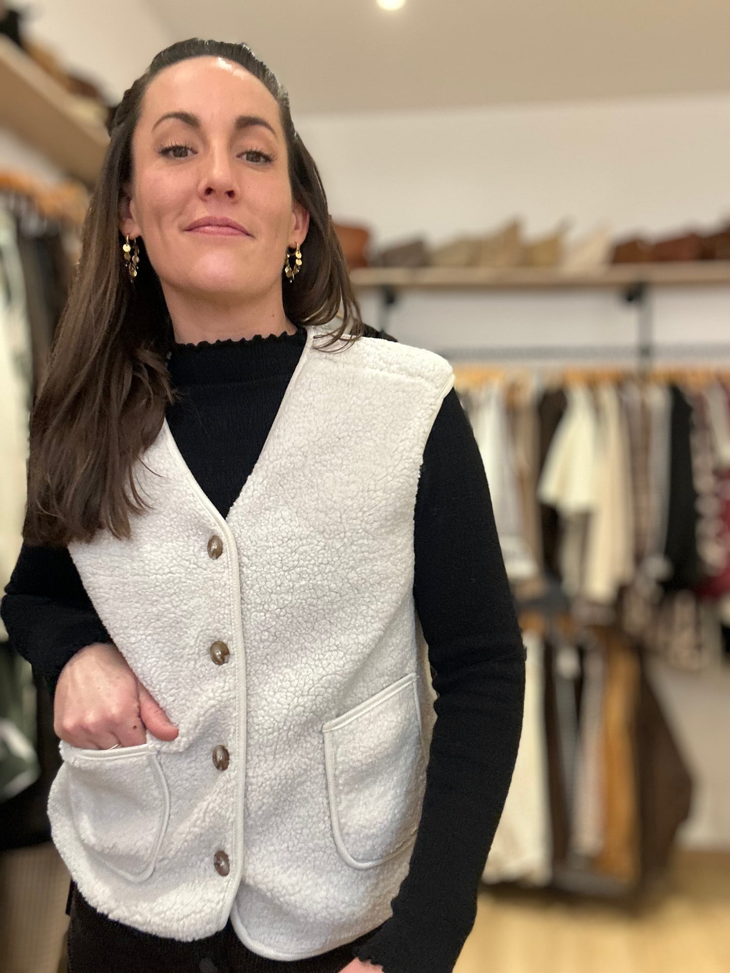 Veste Crème S/manche moumoute