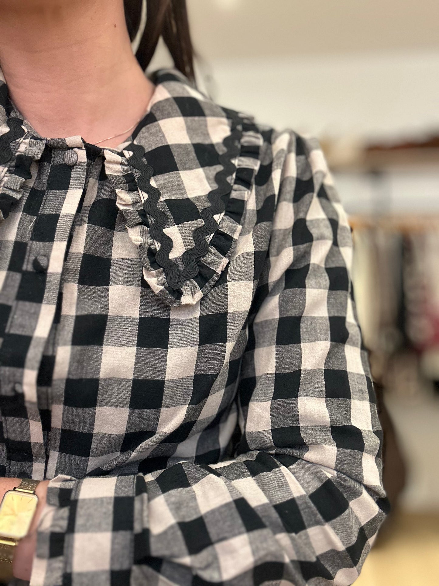 Chemise carreaux col Claudine