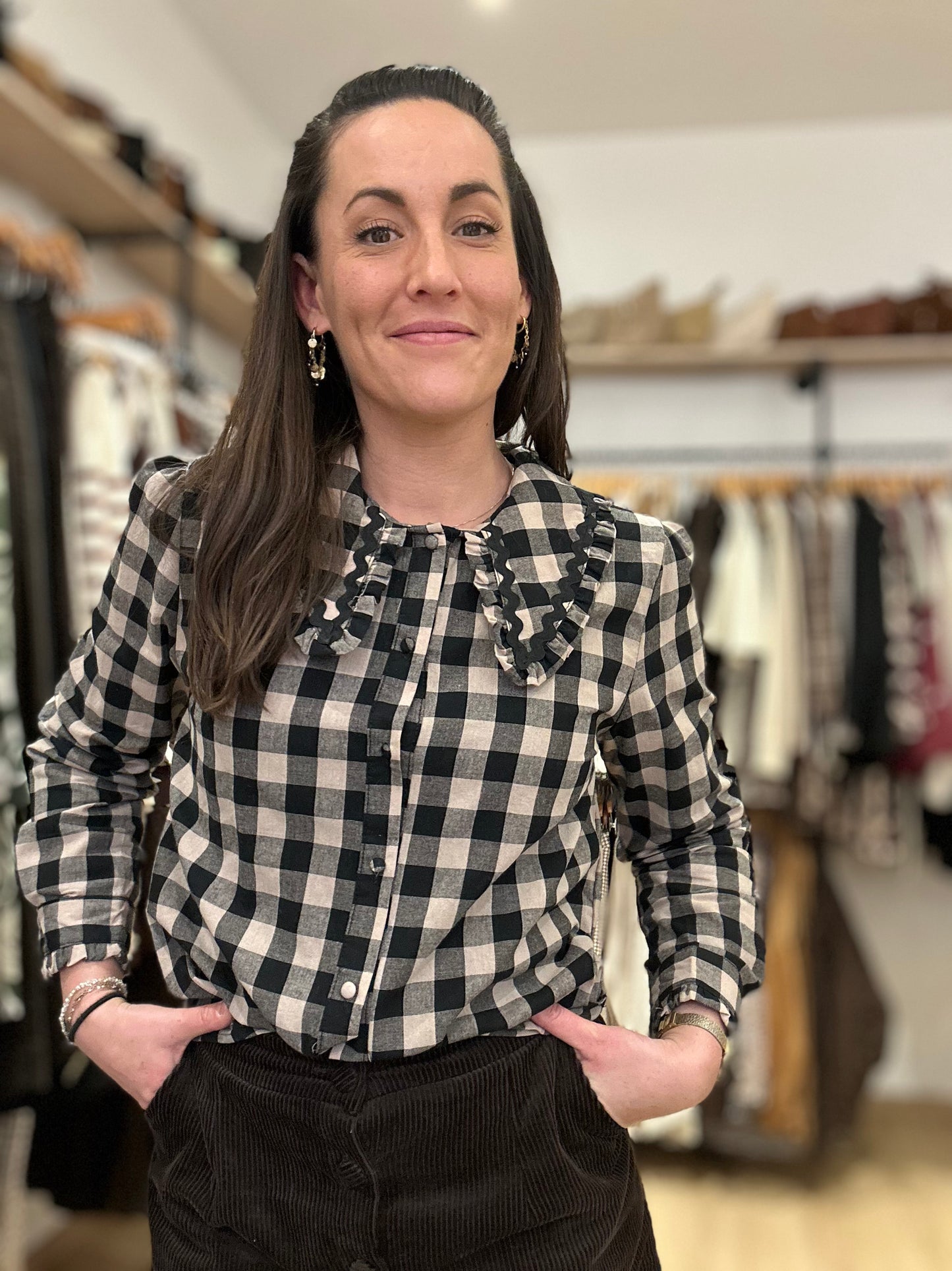 Chemise carreaux col Claudine