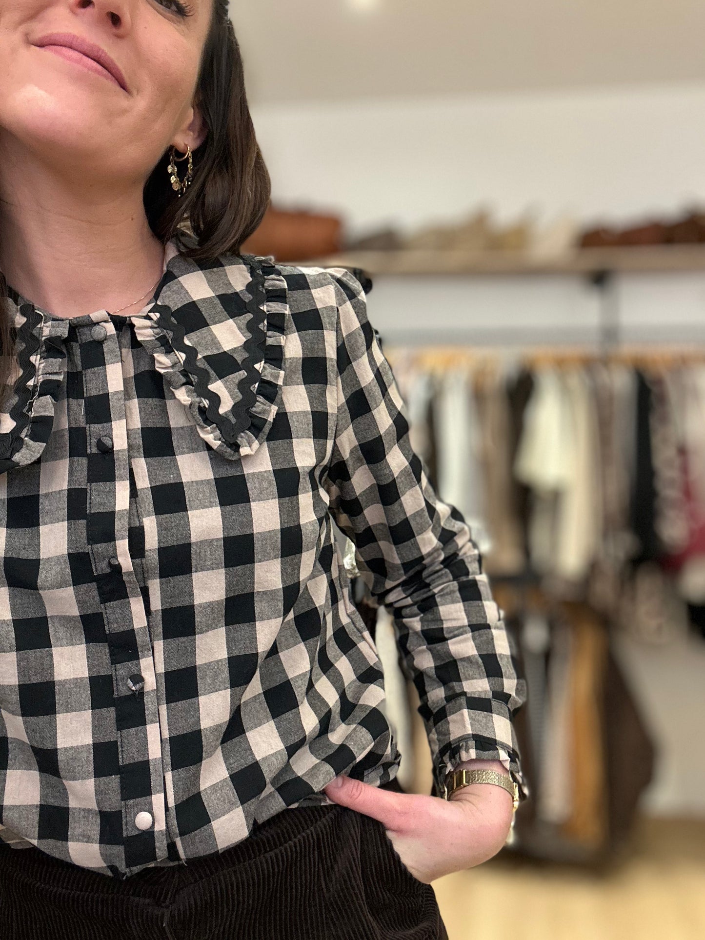 Chemise carreaux col Claudine