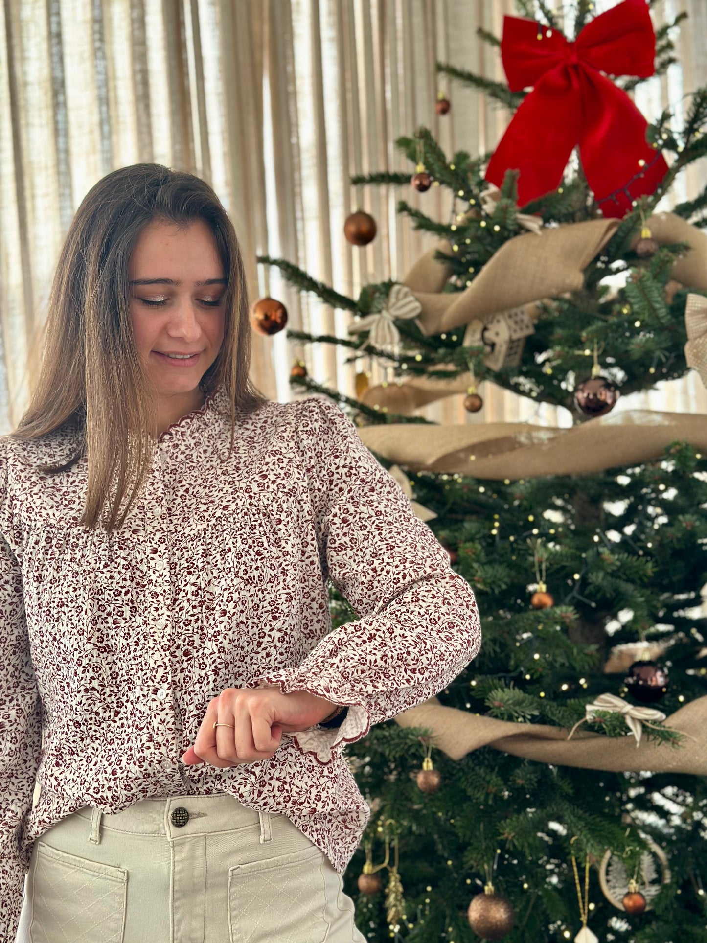 Chemise DG bordeaux fleurs