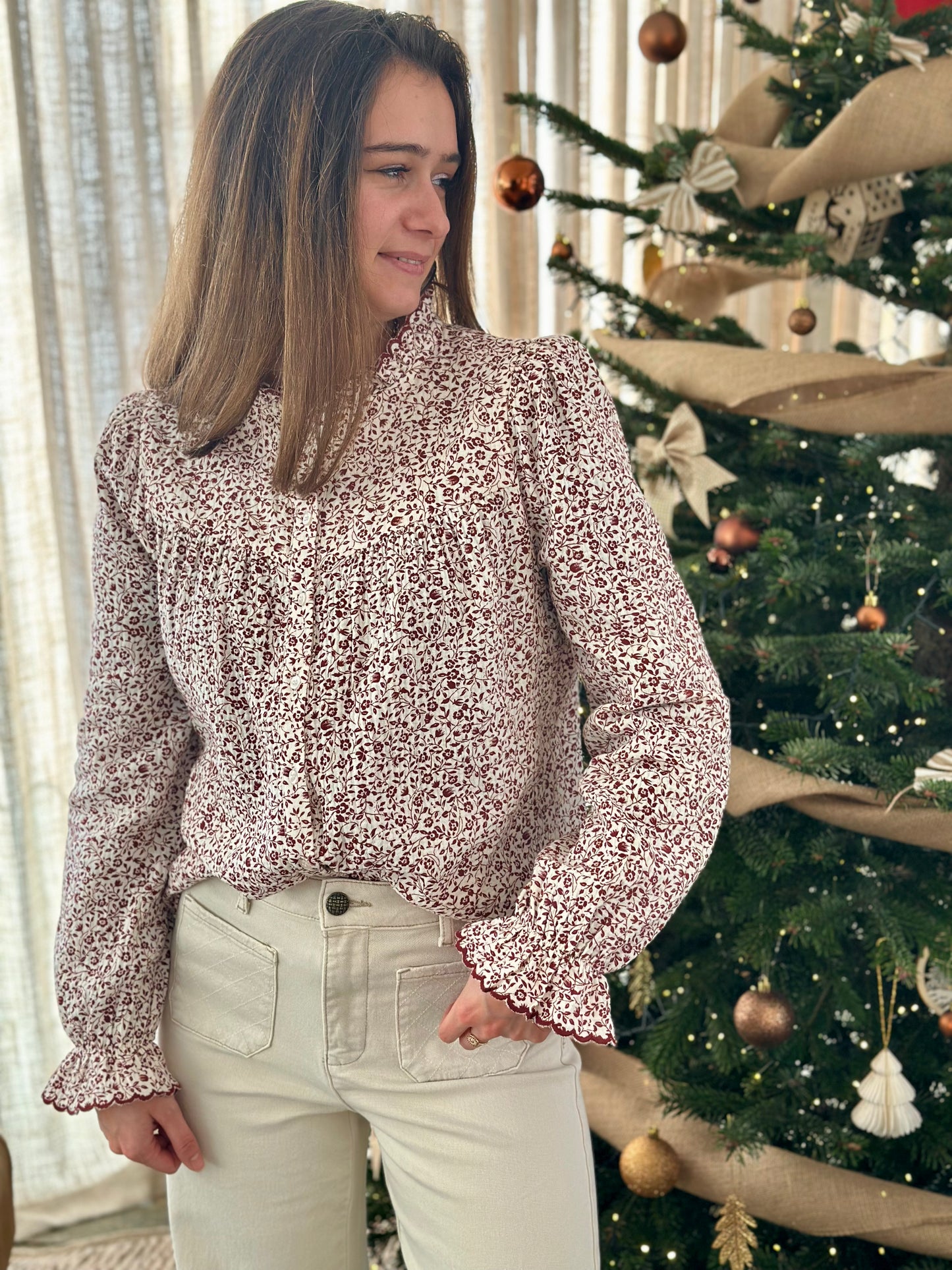 Chemise DG bordeaux fleurs