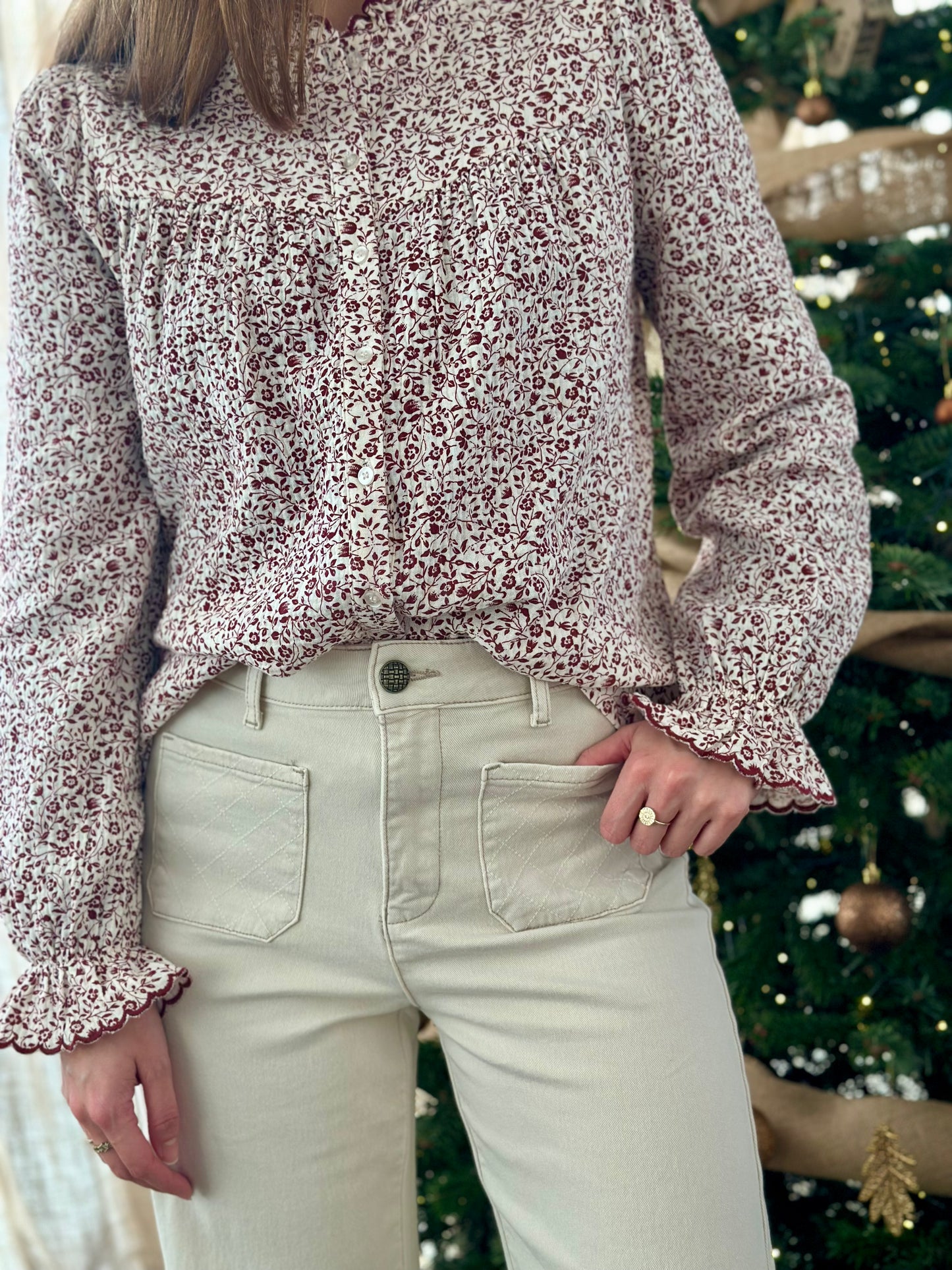 Chemise DG bordeaux fleurs