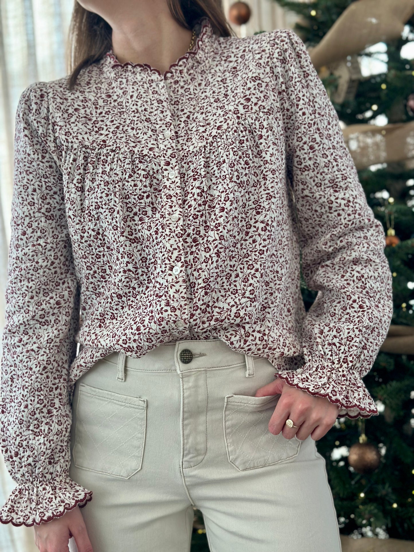 Chemise DG bordeaux fleurs