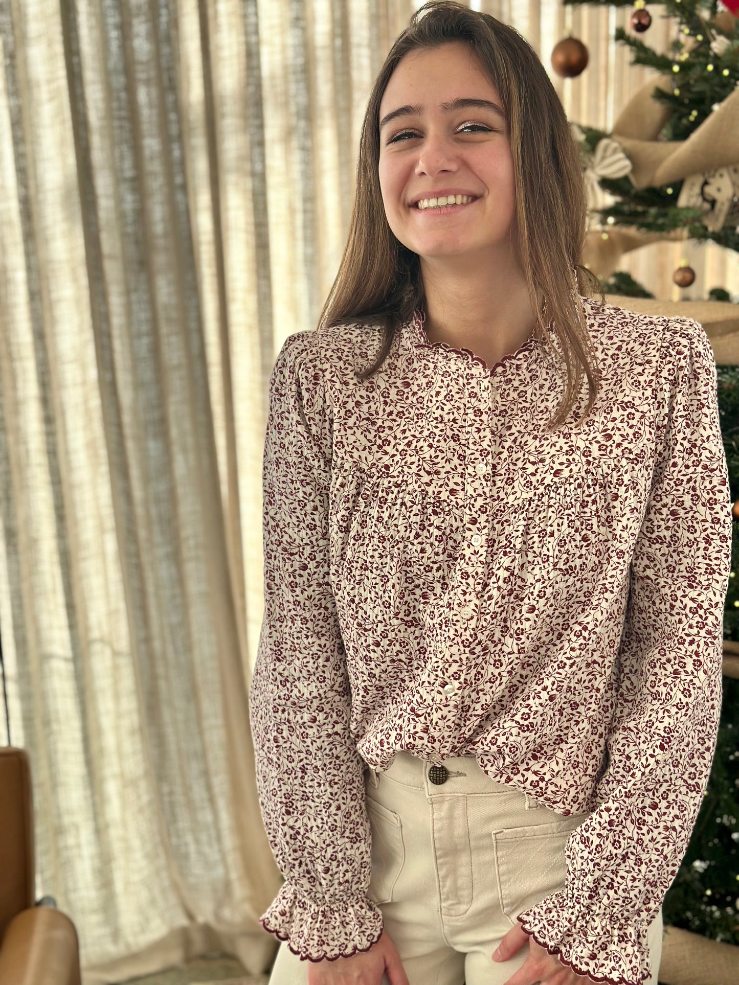 Chemise DG bordeaux fleurs