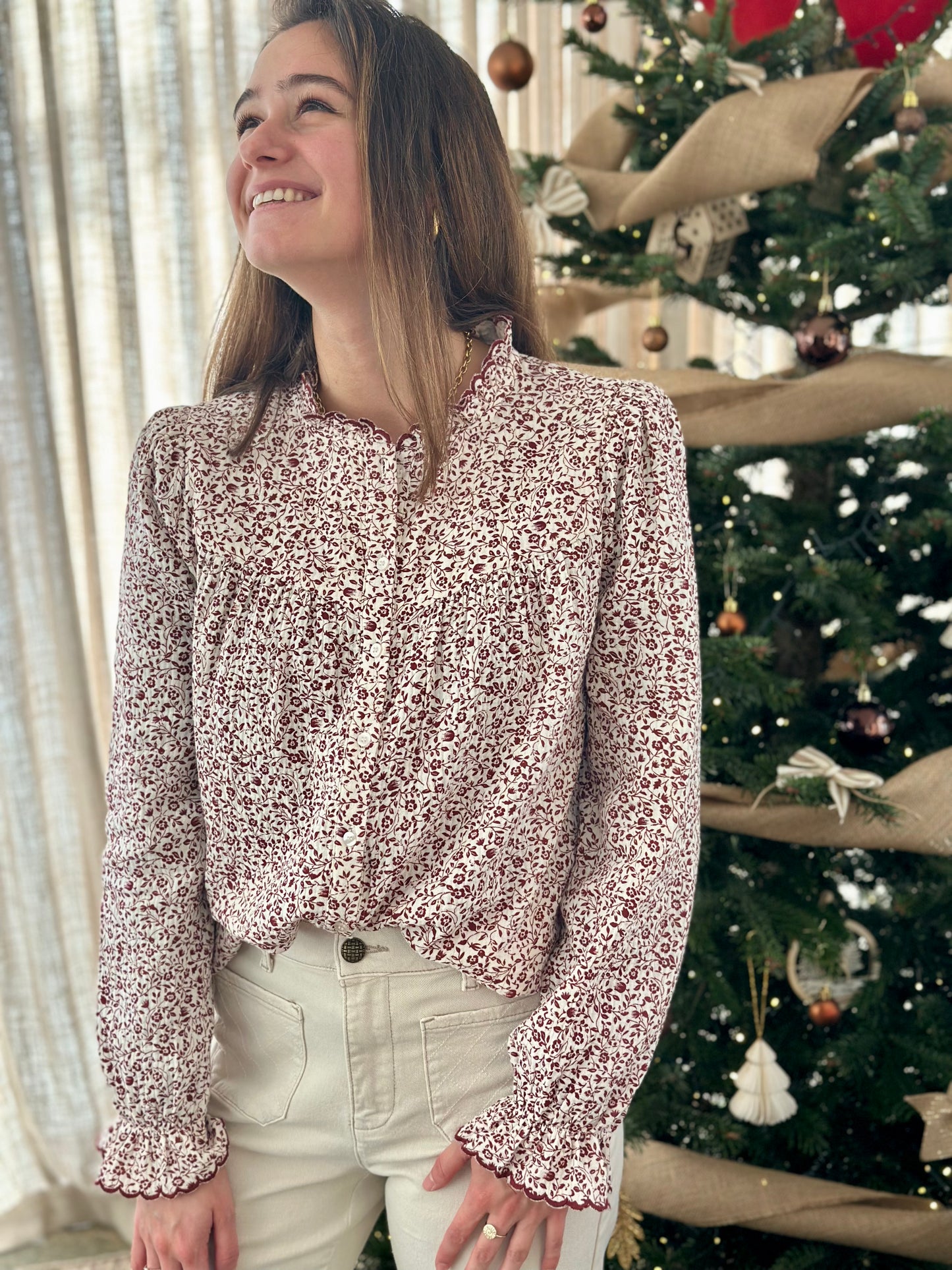 Chemise DG bordeaux fleurs