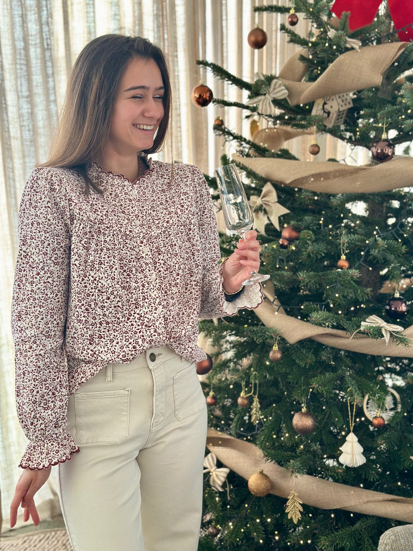 Chemise DG bordeaux fleurs