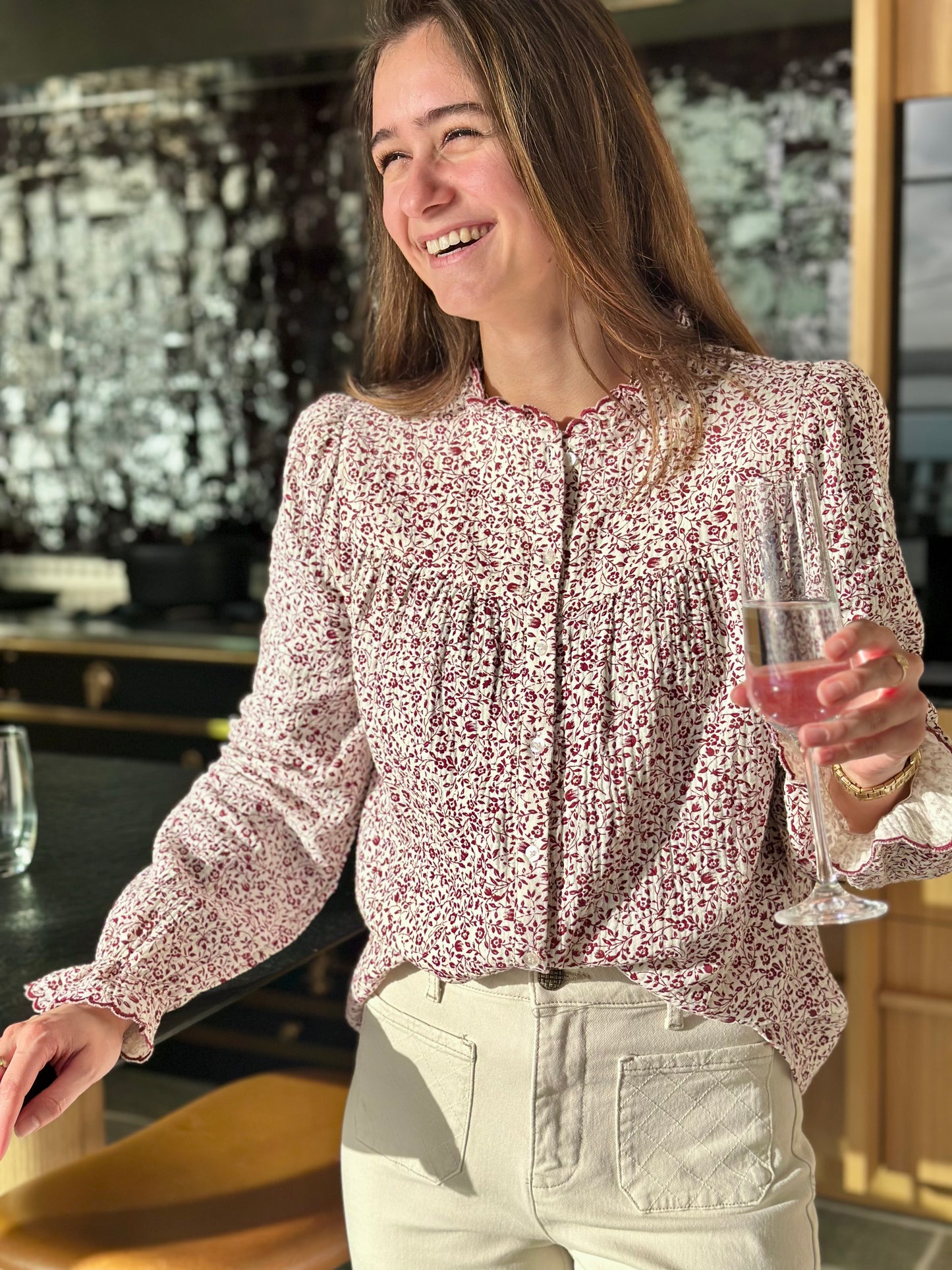 Chemise DG bordeaux fleurs