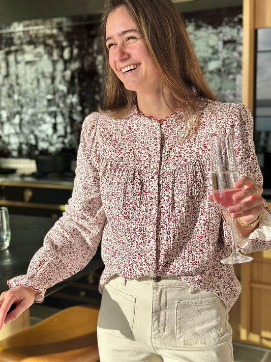 Chemise DG bordeaux fleurs