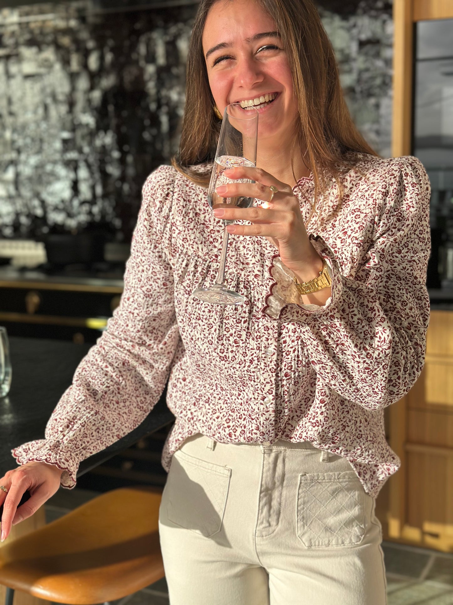 Chemise DG bordeaux fleurs