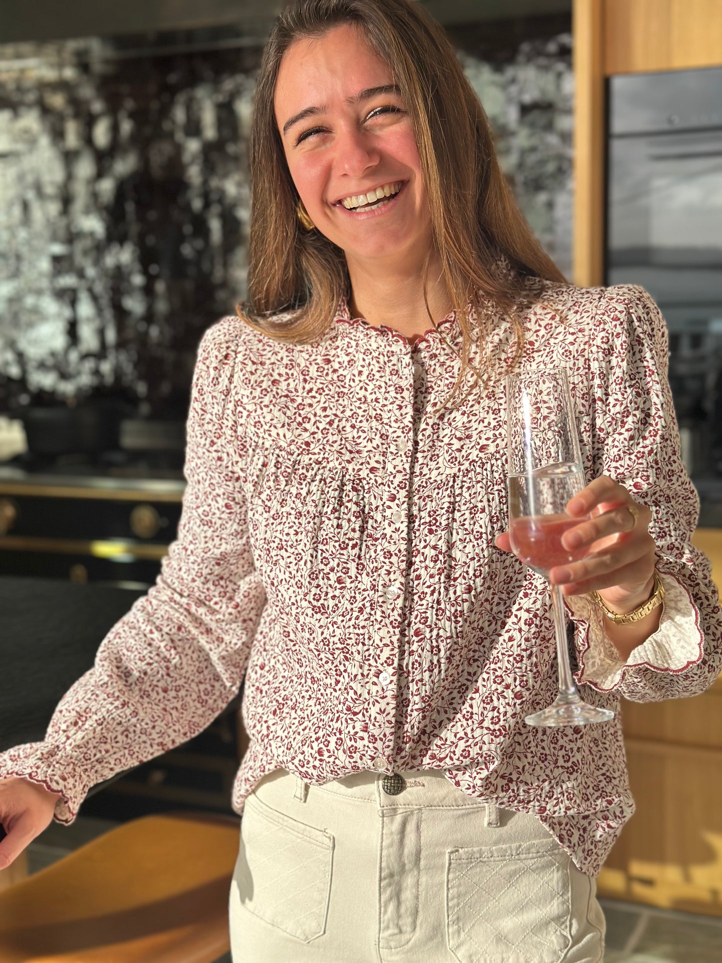 Chemise DG bordeaux fleurs