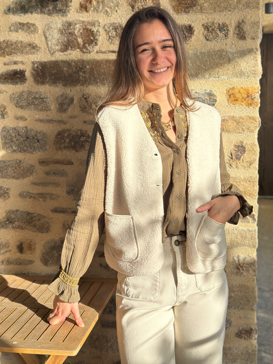 Veste Crème S/manche moumoute