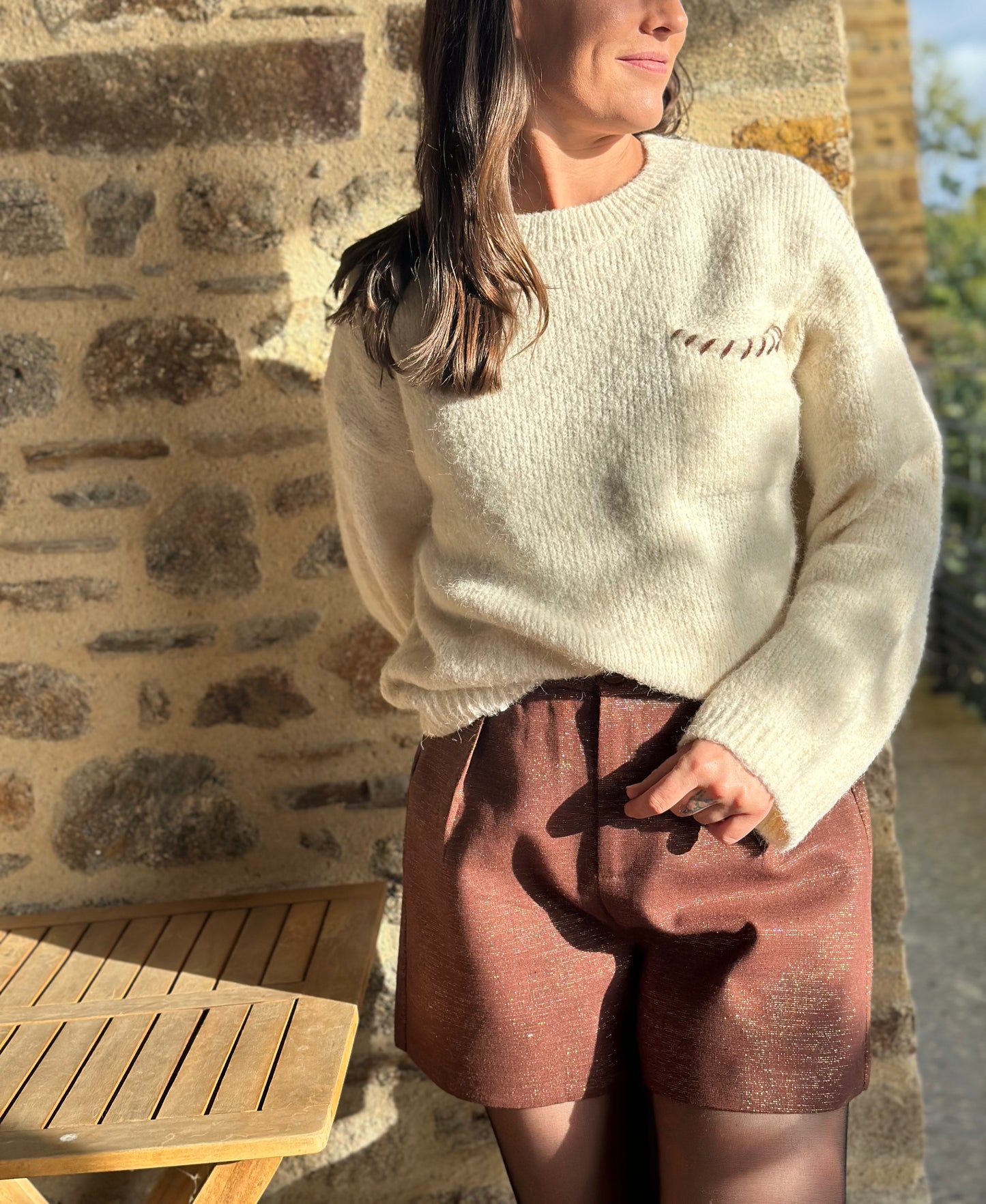 Short chocolat lurex doré