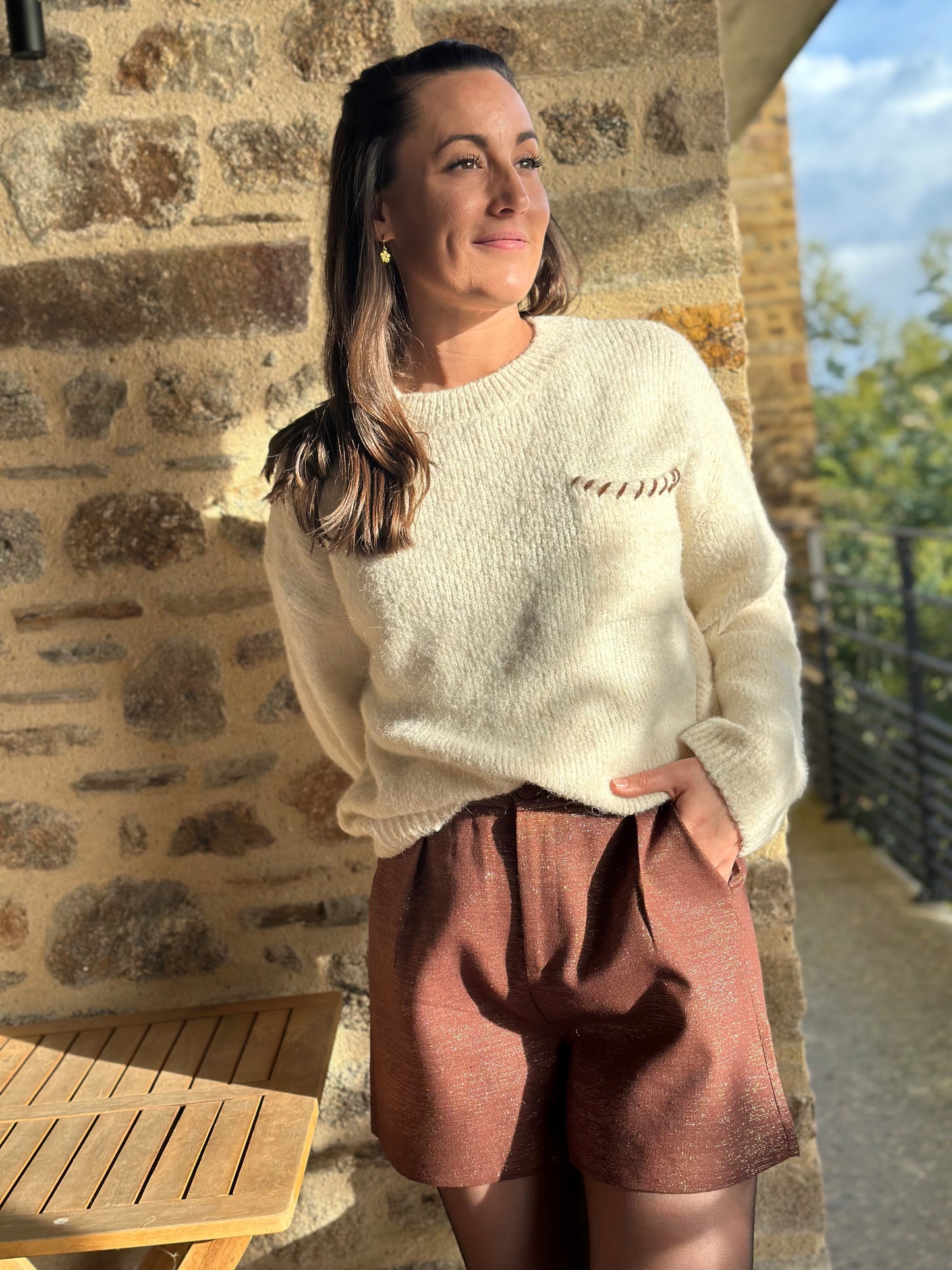 Short chocolat lurex doré