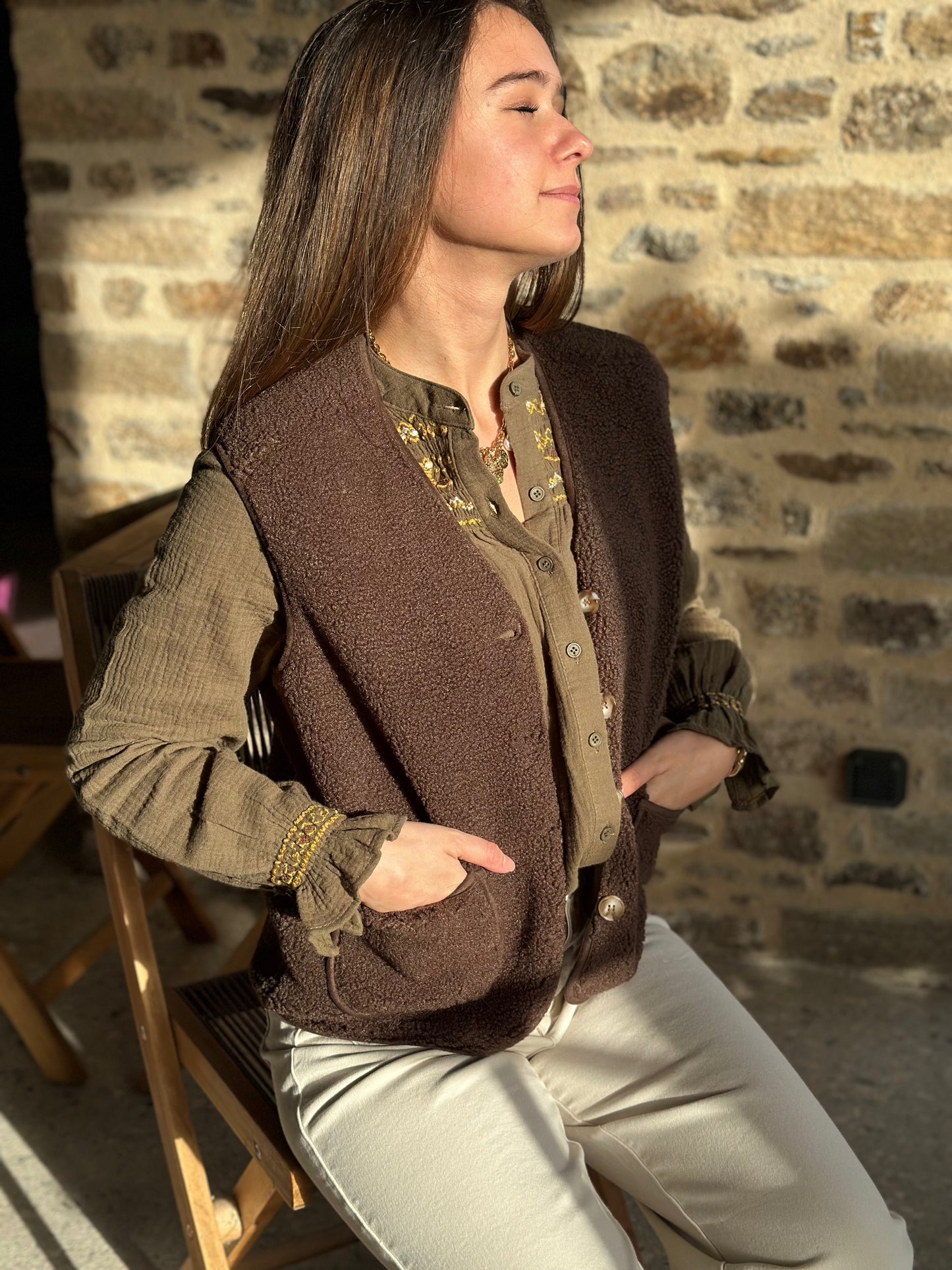 Veste choco S/manche moumoute