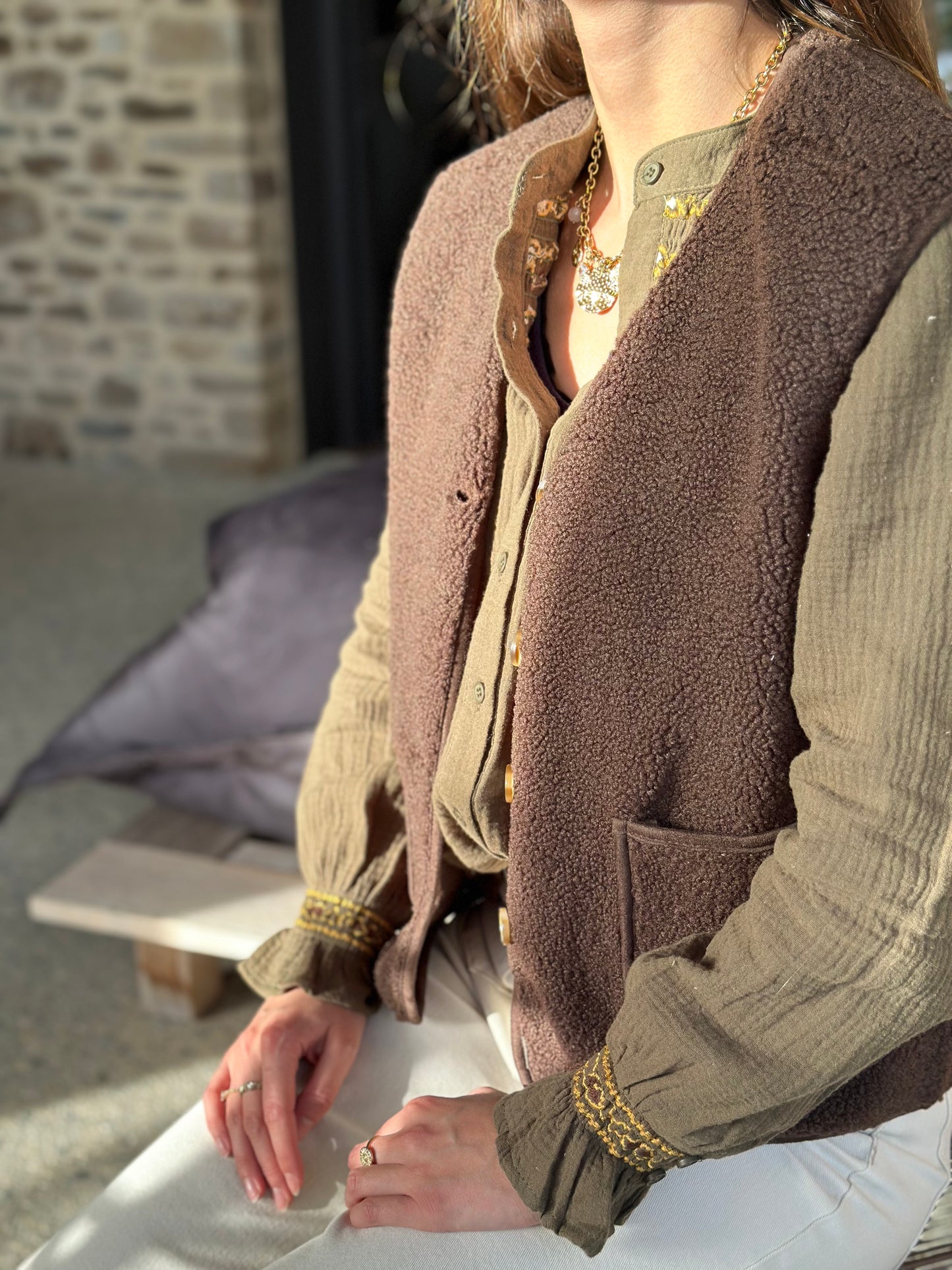 Veste choco S/manche moumoute