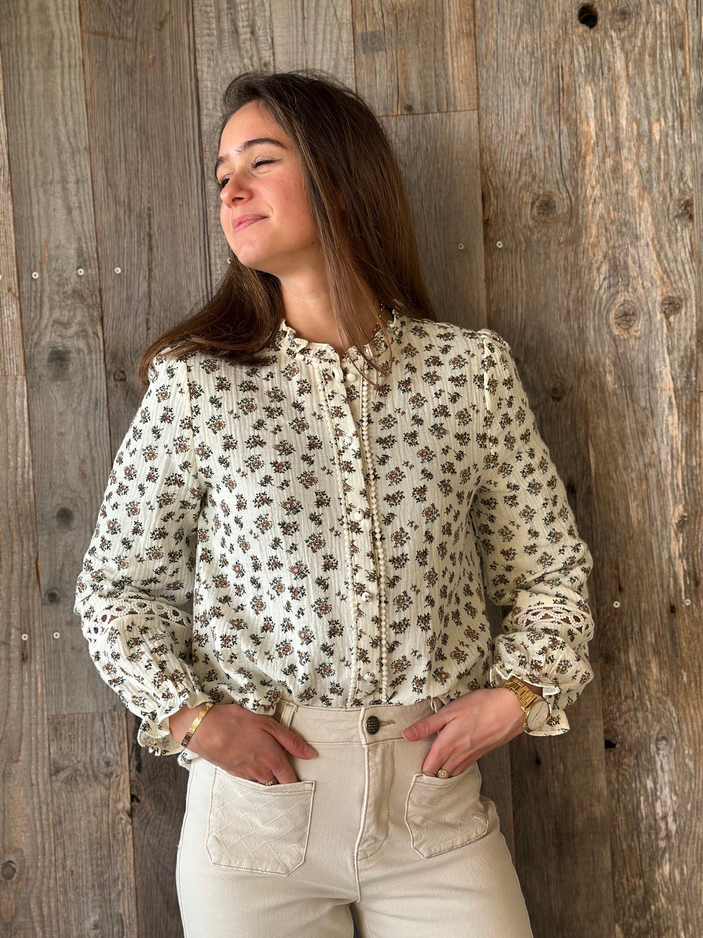 Chemise fleur marron vert