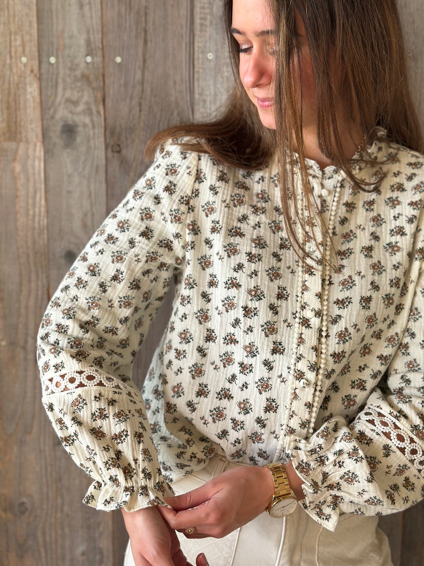 Chemise fleur marron vert