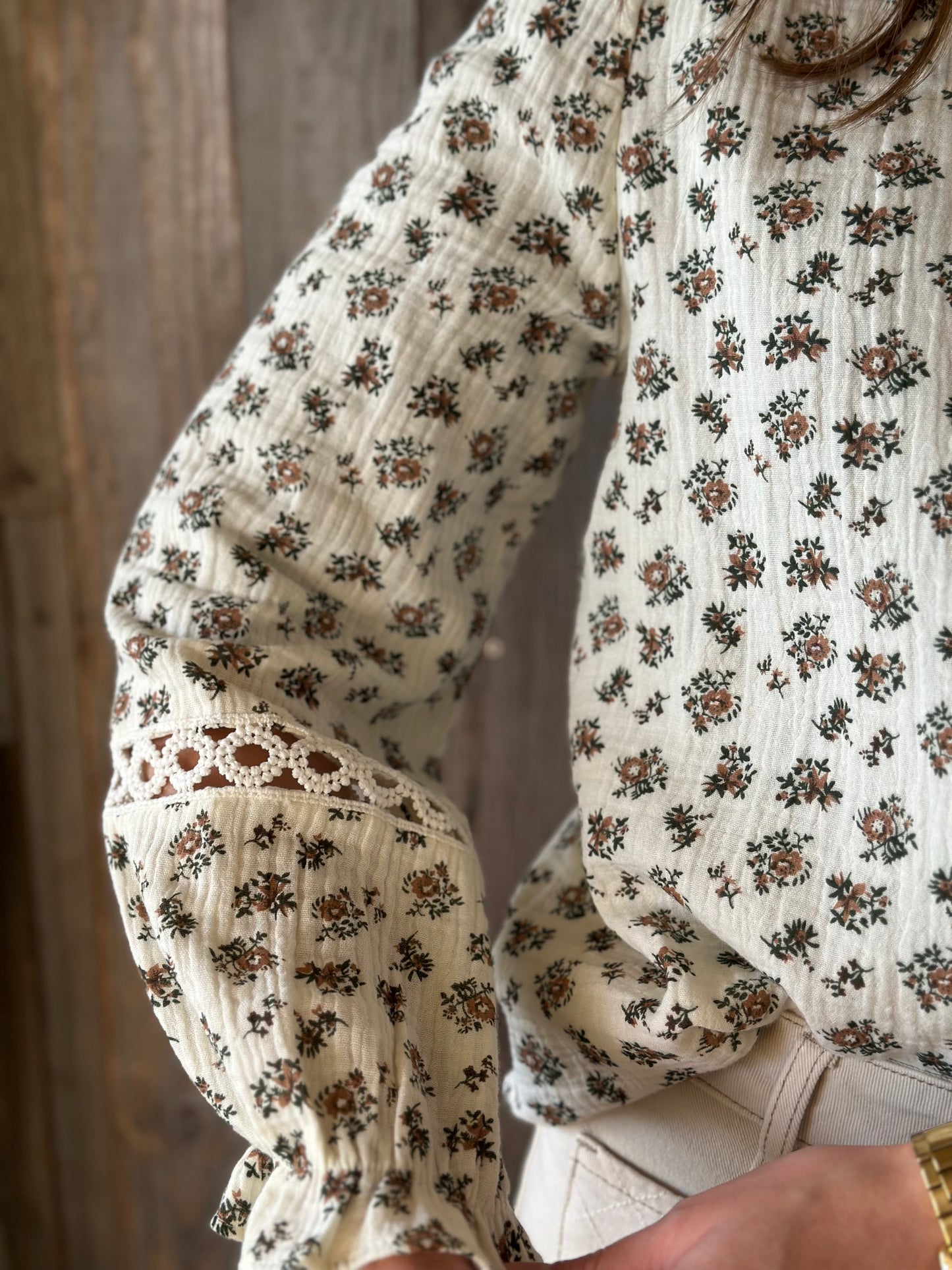 Chemise fleur marron vert