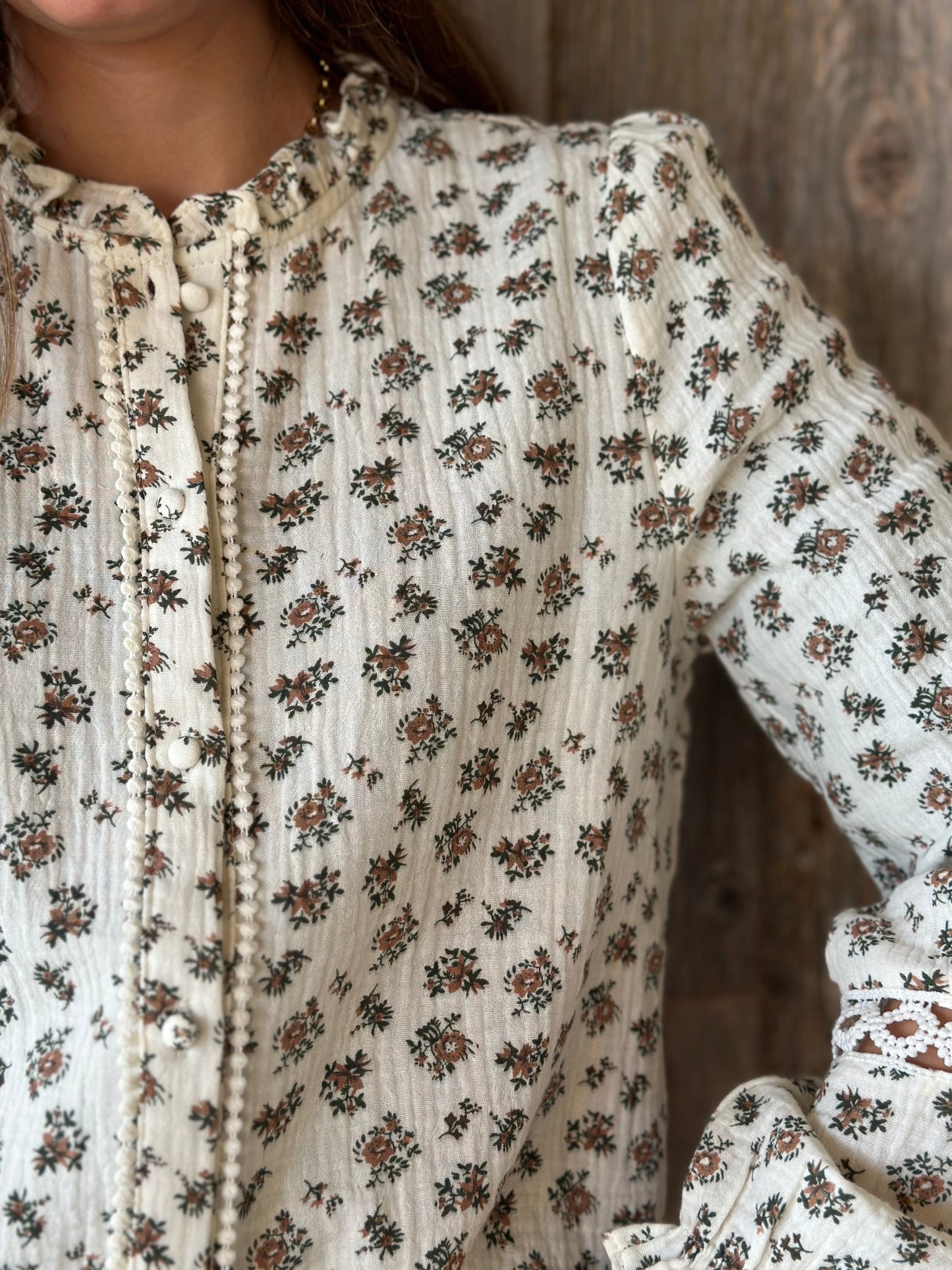 Chemise fleur marron vert