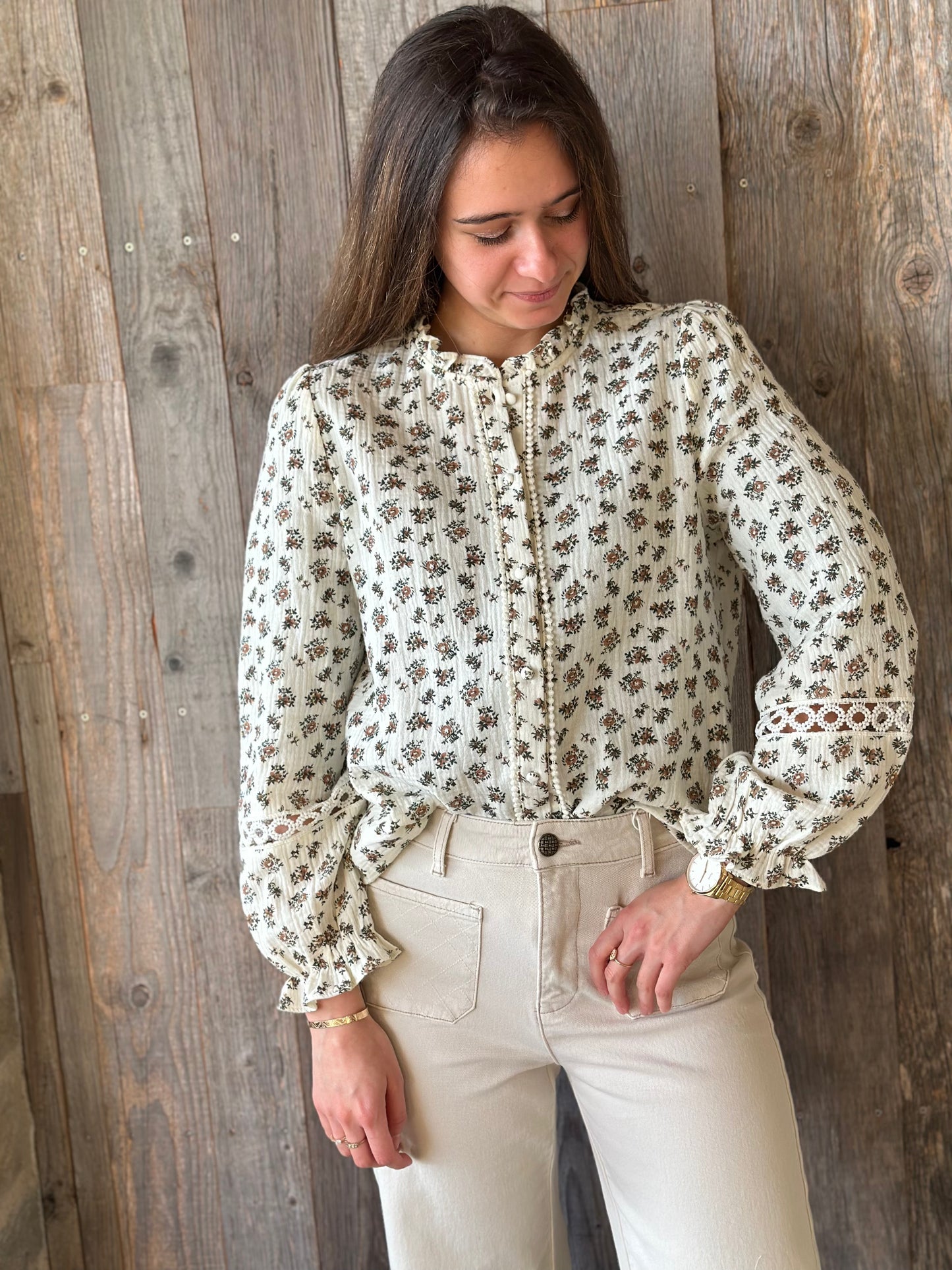 Chemise fleur marron vert