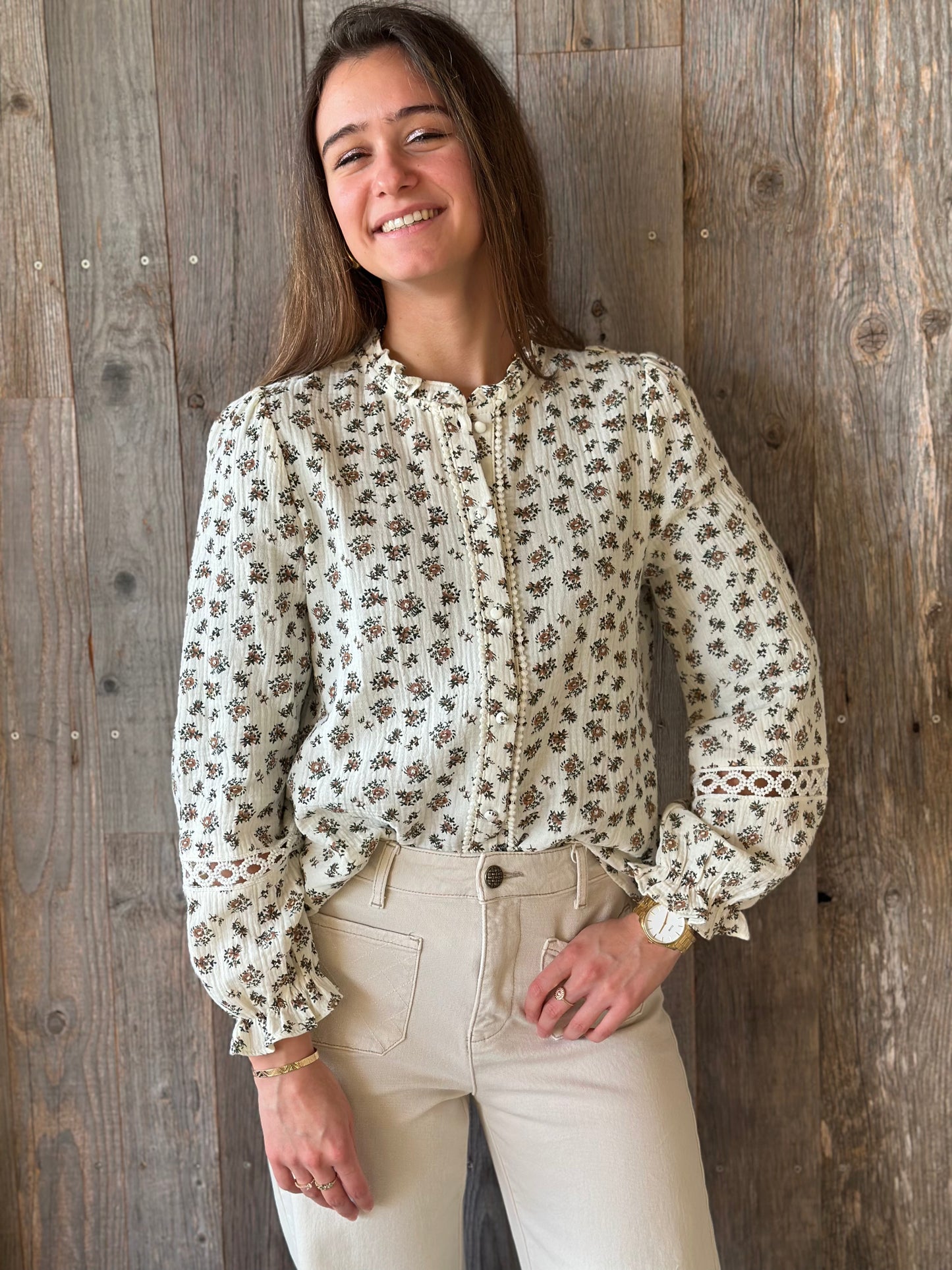 Chemise fleur marron vert