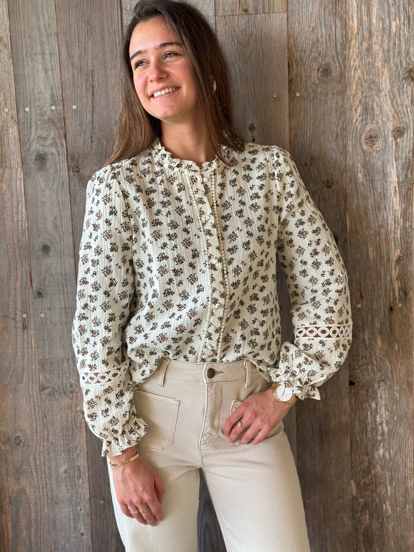 Chemise fleur marron vert