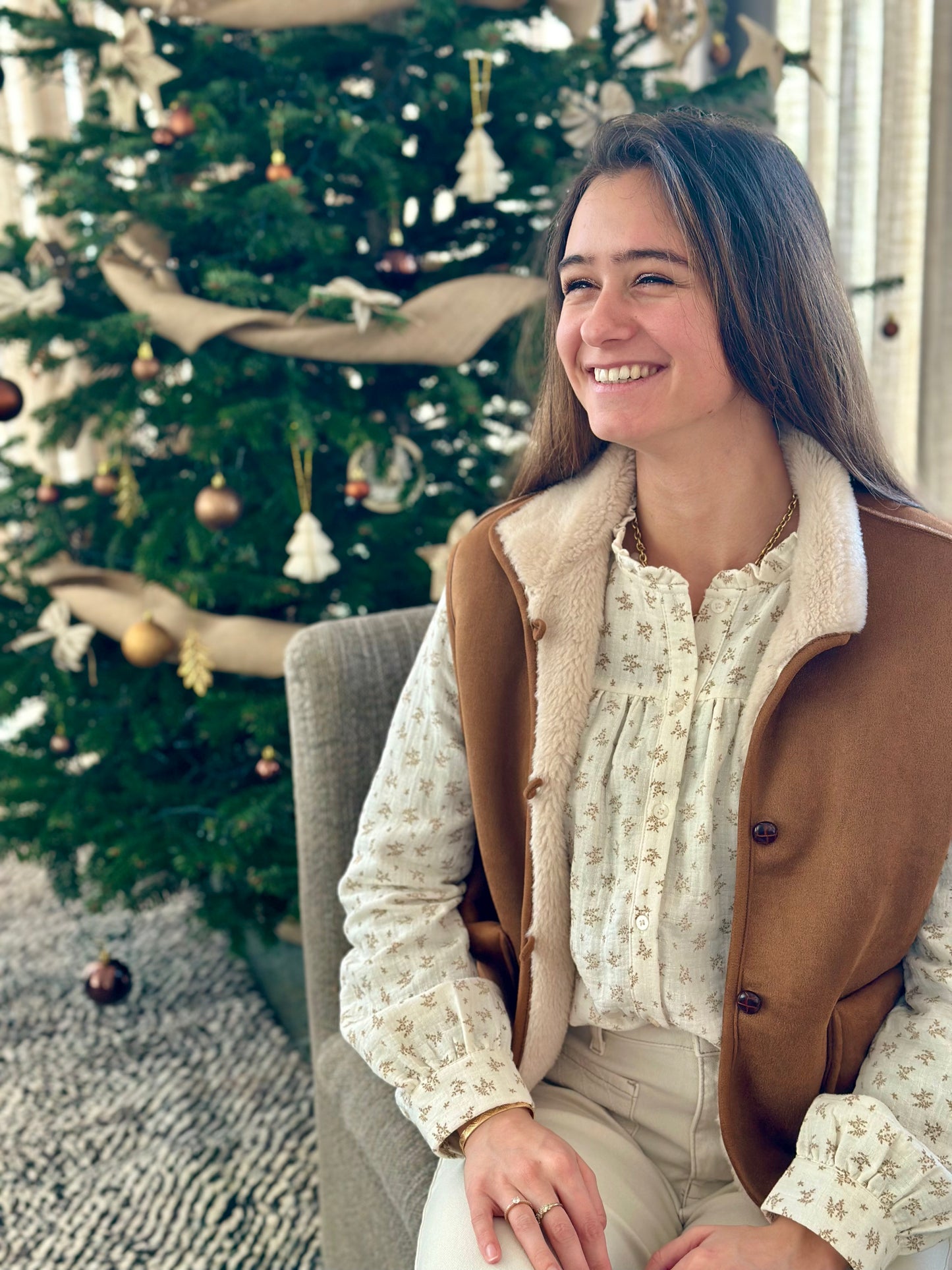 Sans manche suédine moumoute camel