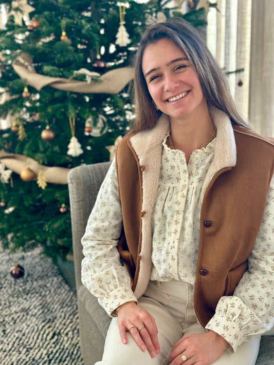 Sans manche suédine moumoute camel