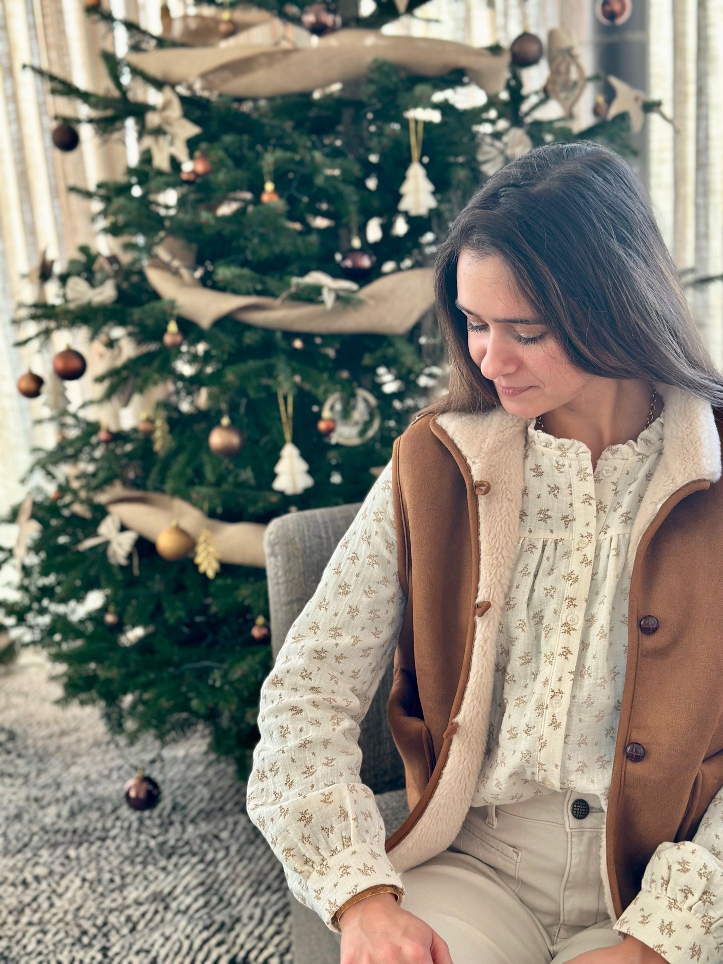 Sans manche suédine moumoute camel