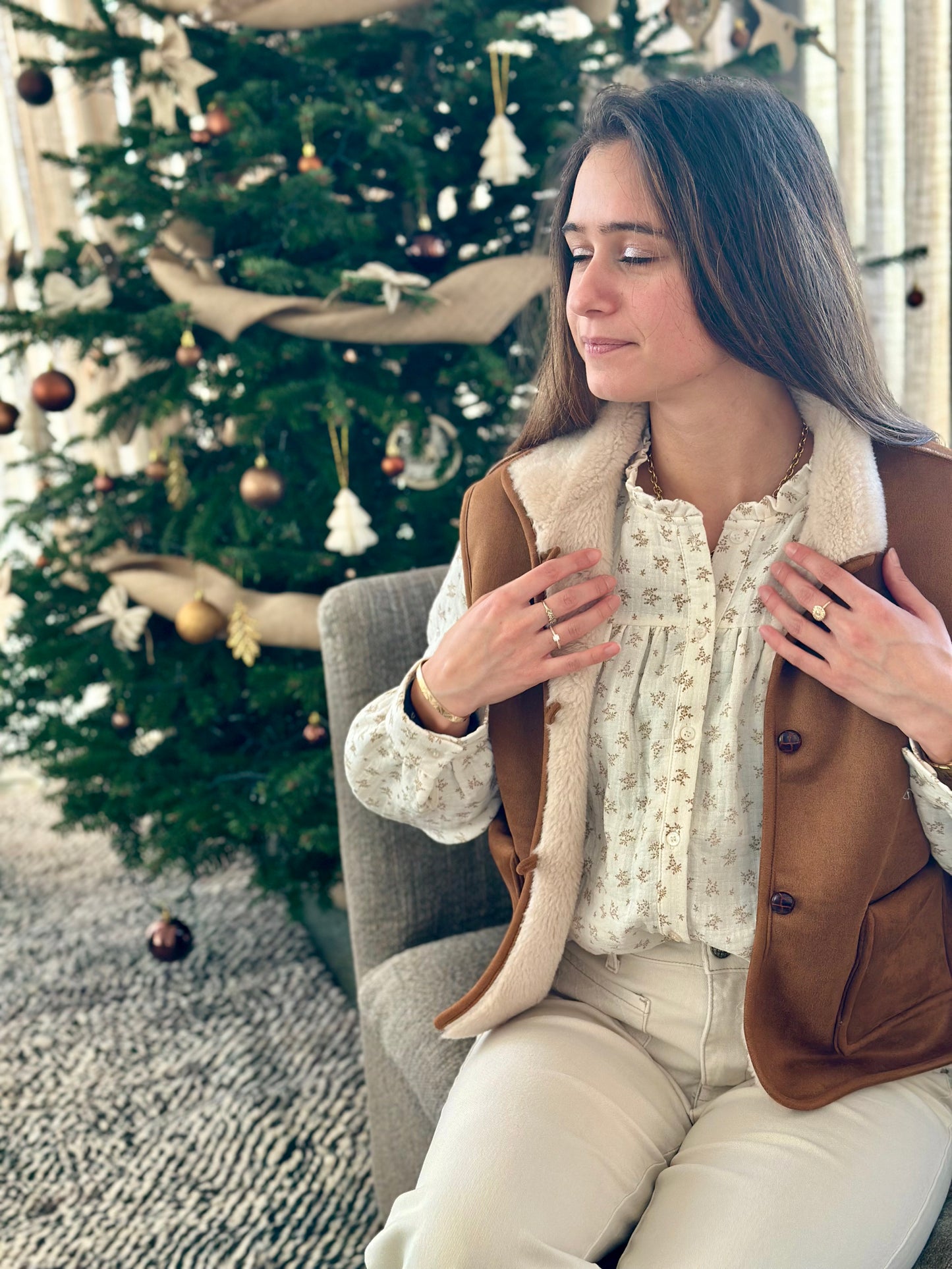 Sans manche suédine moumoute camel