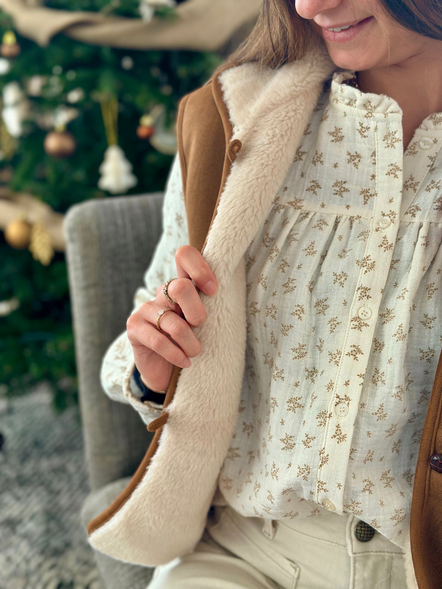 Sans manche suédine moumoute camel