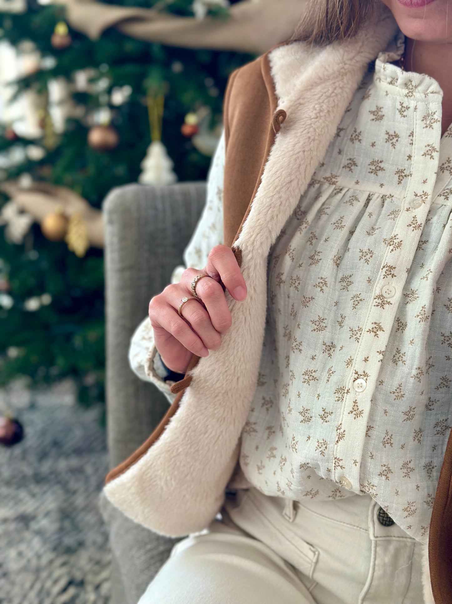 Sans manche suédine moumoute camel