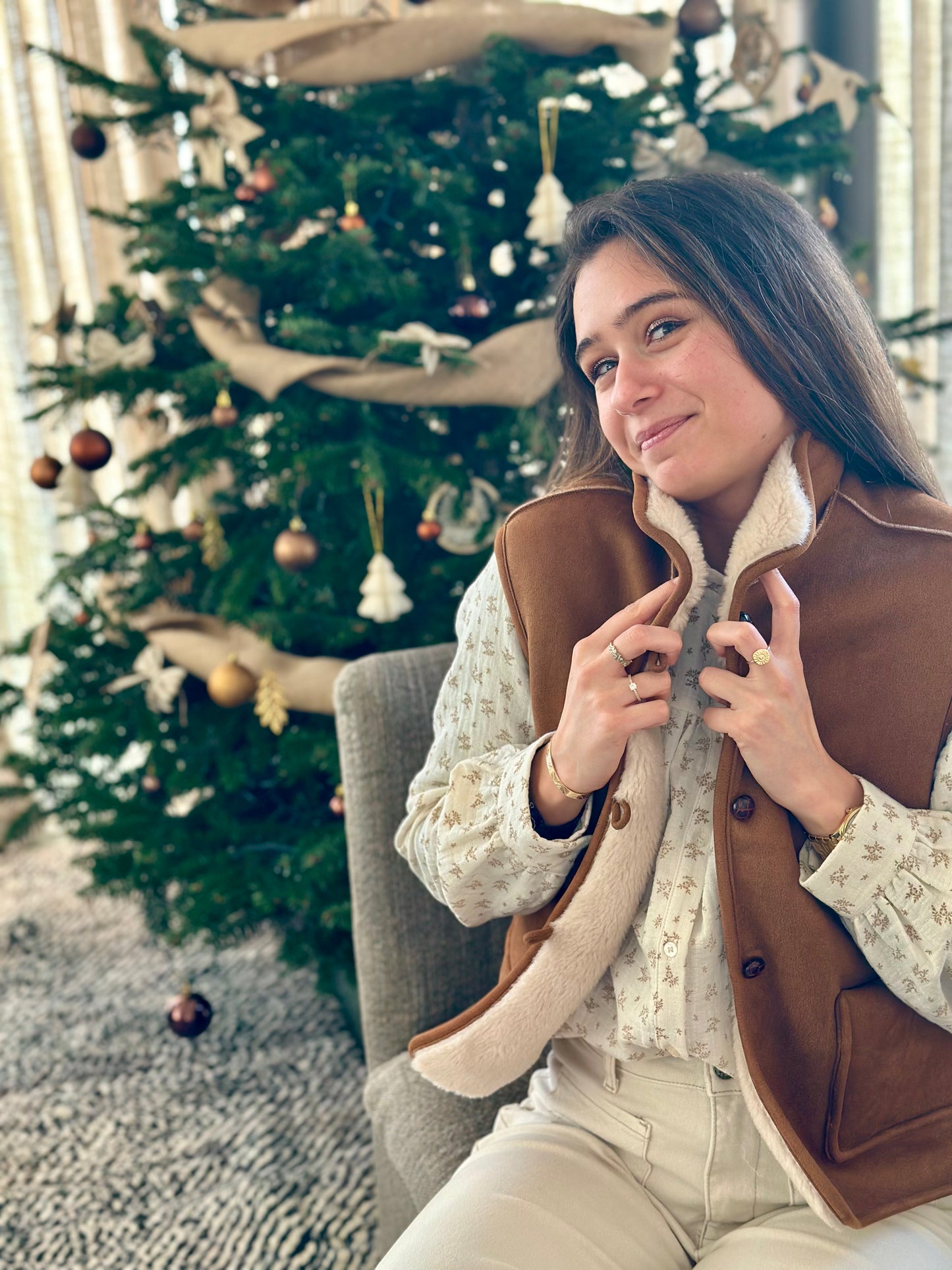 Sans manche suédine moumoute camel