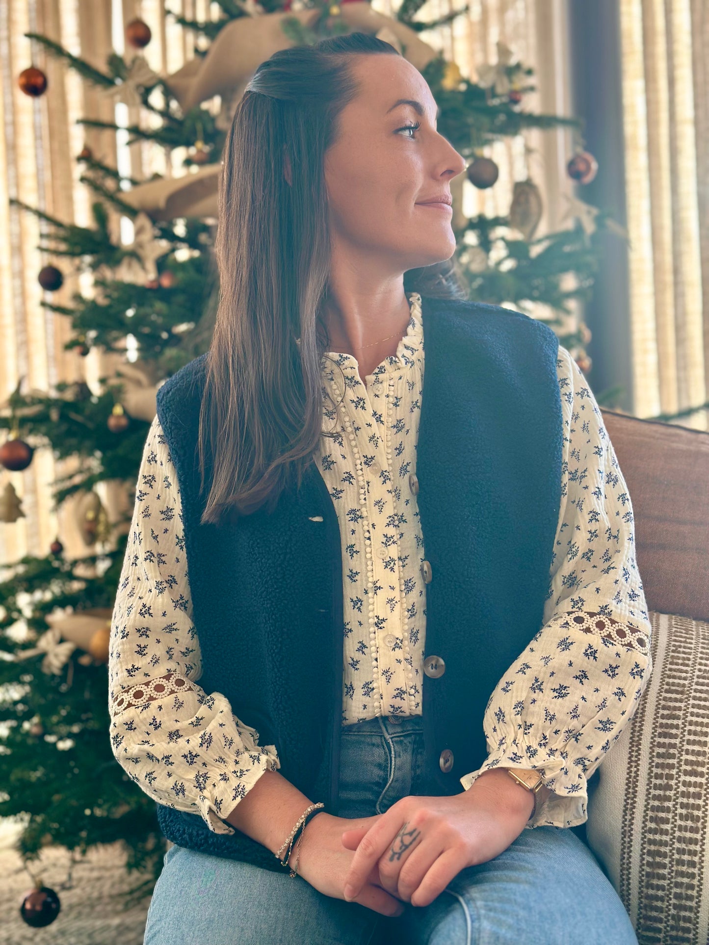 Veste moumoute marine sans manches