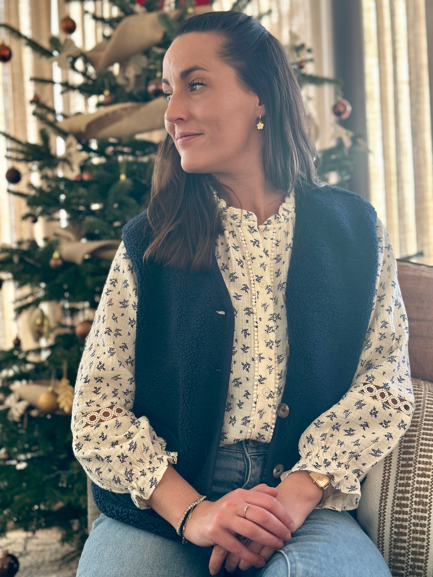 Veste moumoute marine sans manches