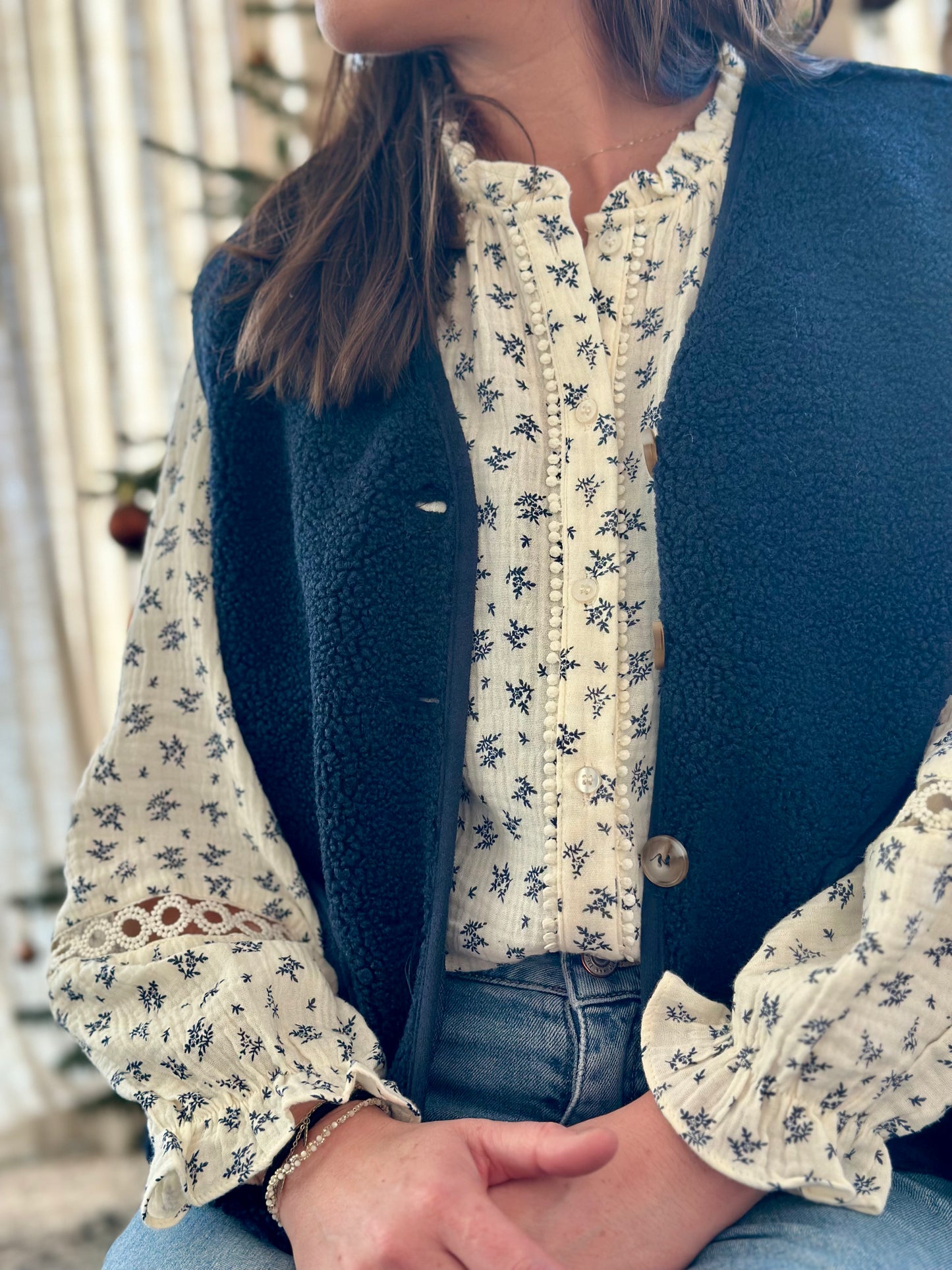 Veste moumoute marine sans manches