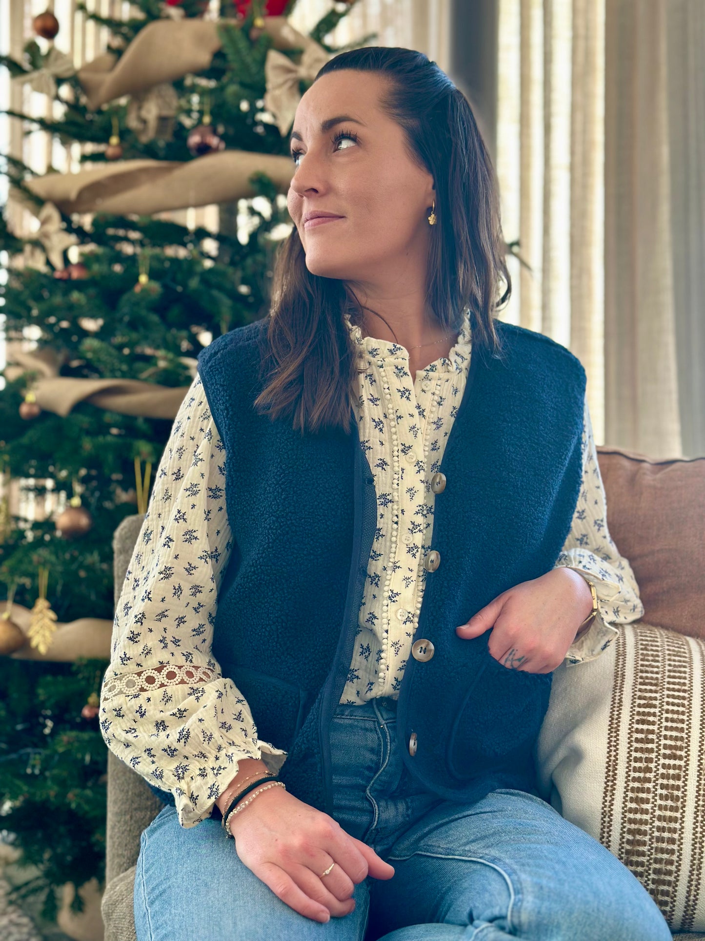 Veste moumoute marine sans manches