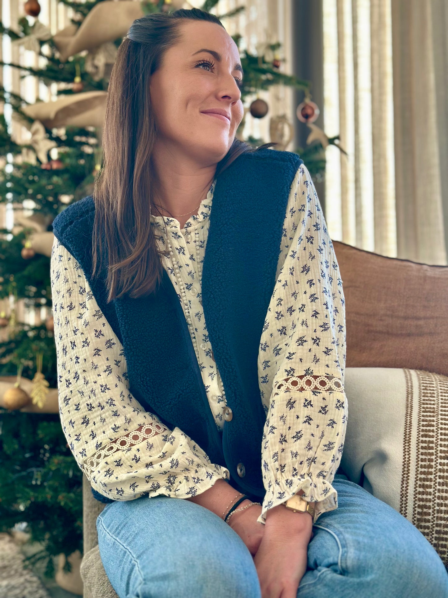 Veste moumoute marine sans manches