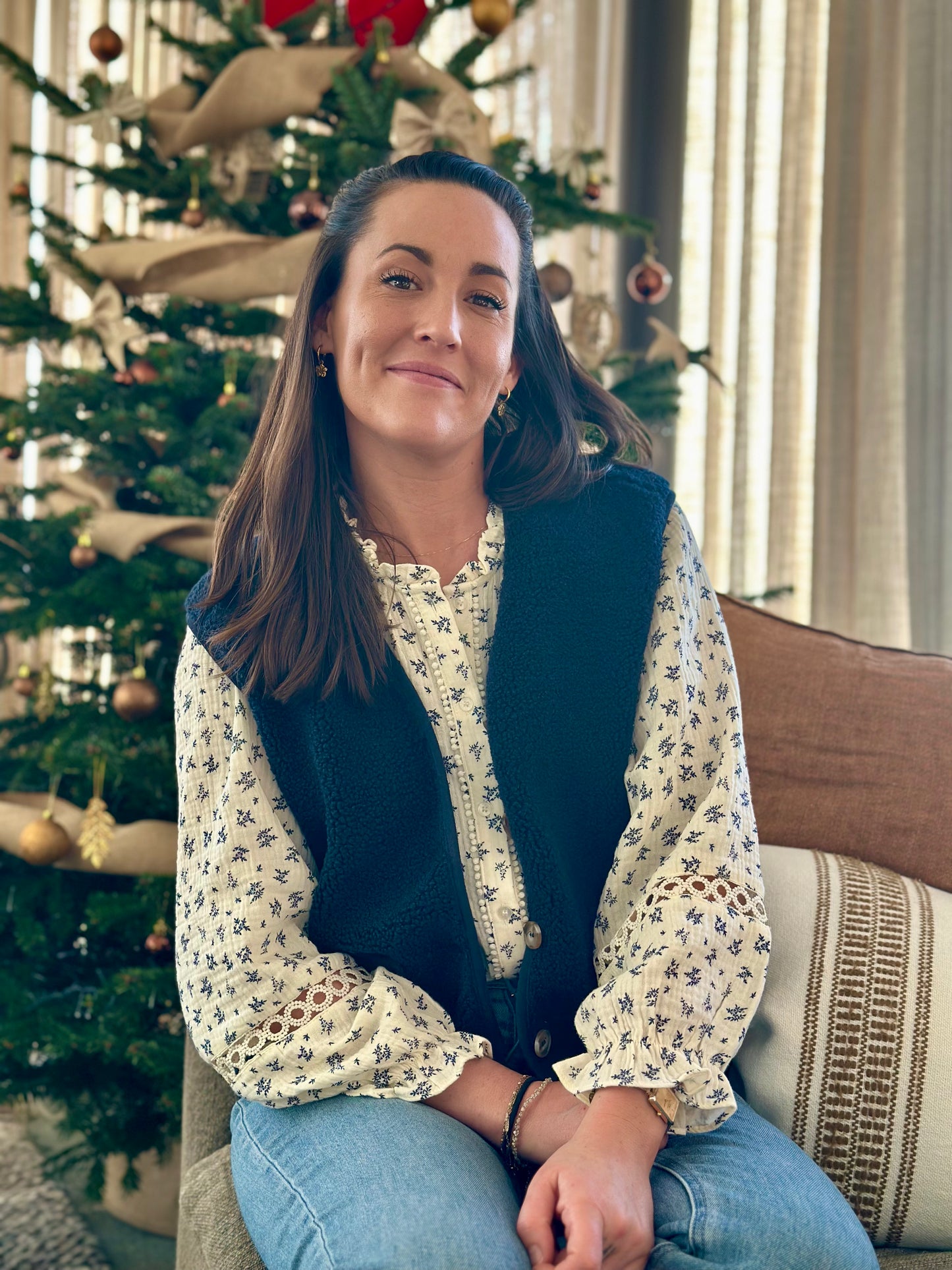 Veste moumoute marine sans manches